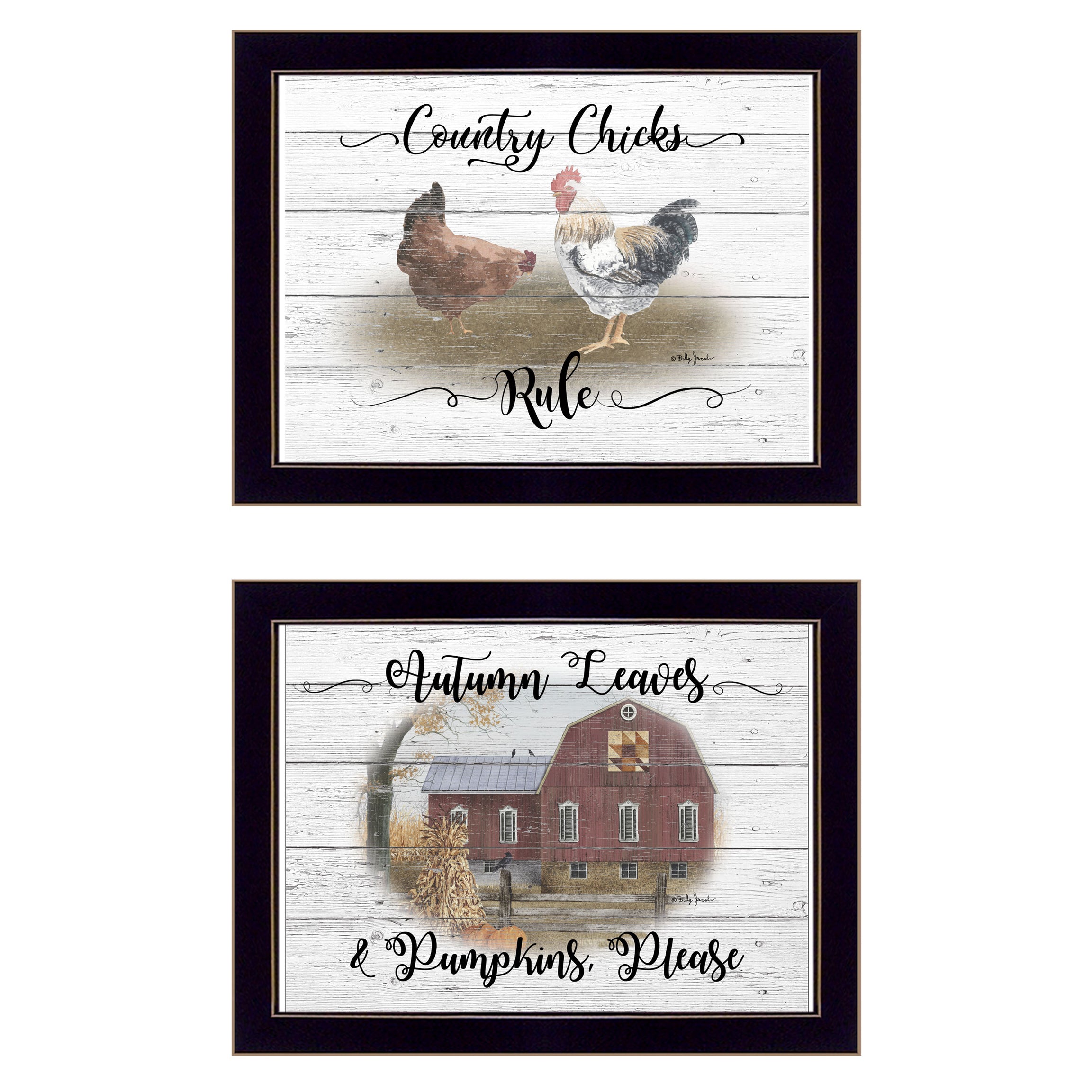 "Country Living" 2-Piece Vignette By Billy Jacobs, Ready to Hang Framed Print, Black Frame--1