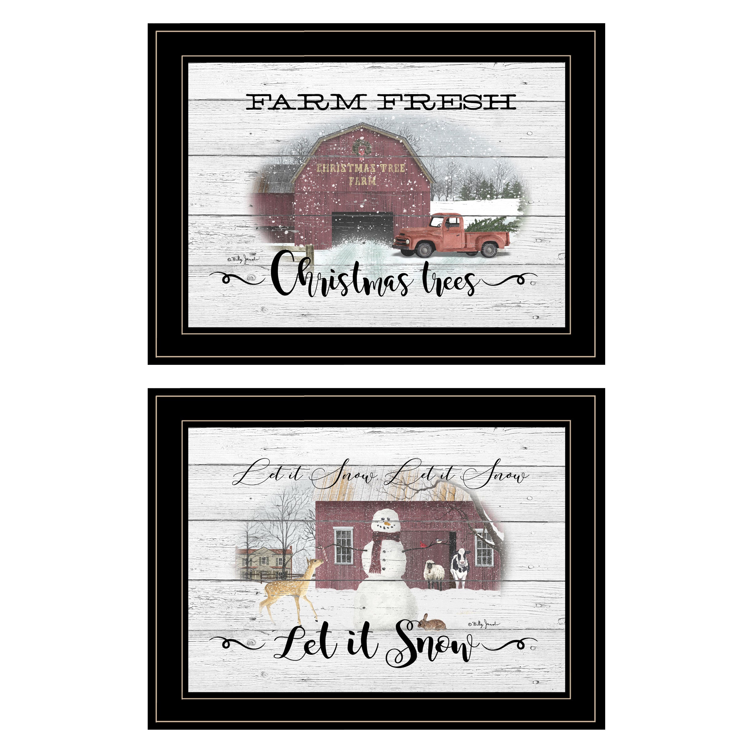 "Farm Christmas" 2-Piece Vignette By Billy Jacobs, Ready to Hang Framed Print, Black Frame--1