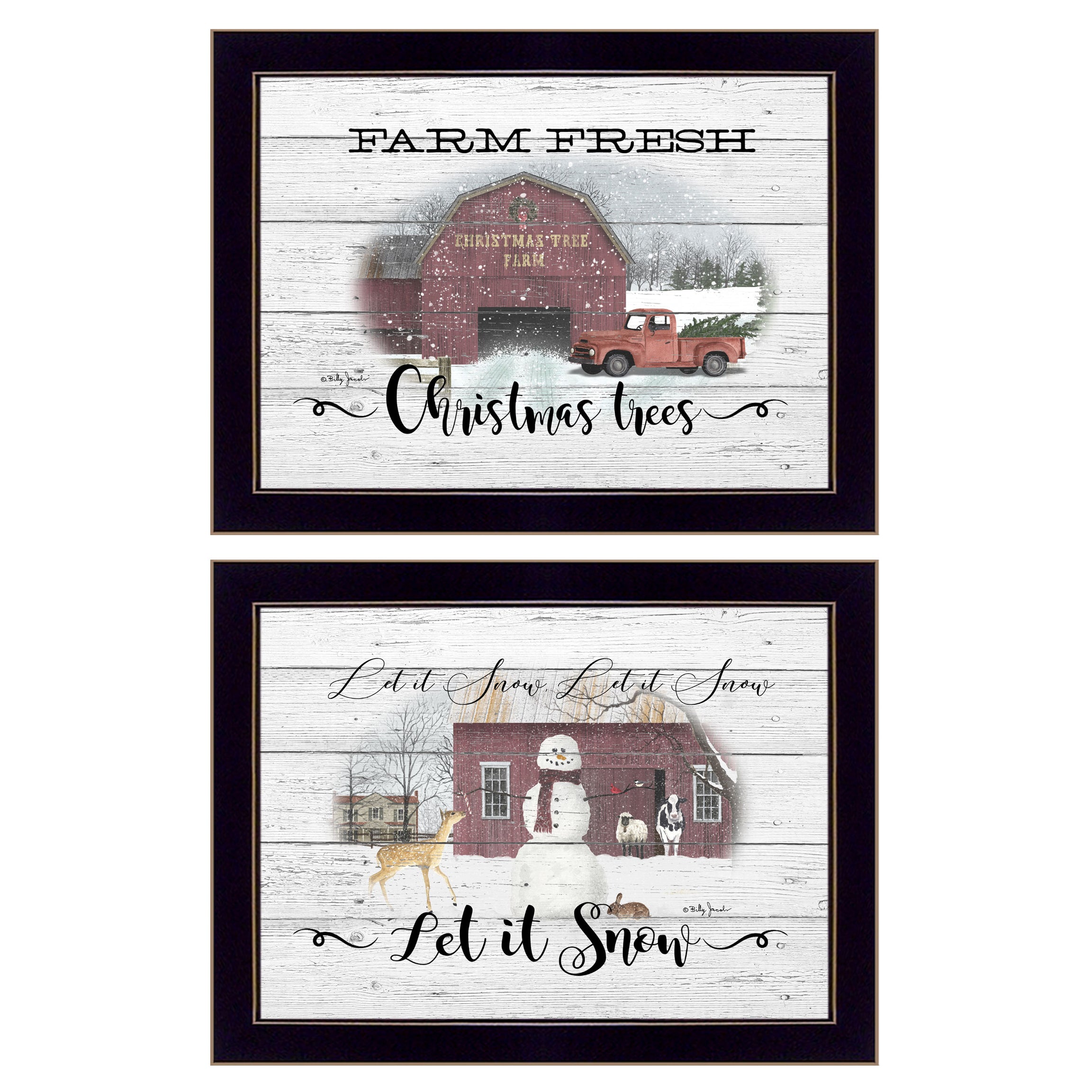 "Farm Christmas" 2-Piece Vignette By Billy Jacobs, Ready to Hang Framed Print, Black Frame--1