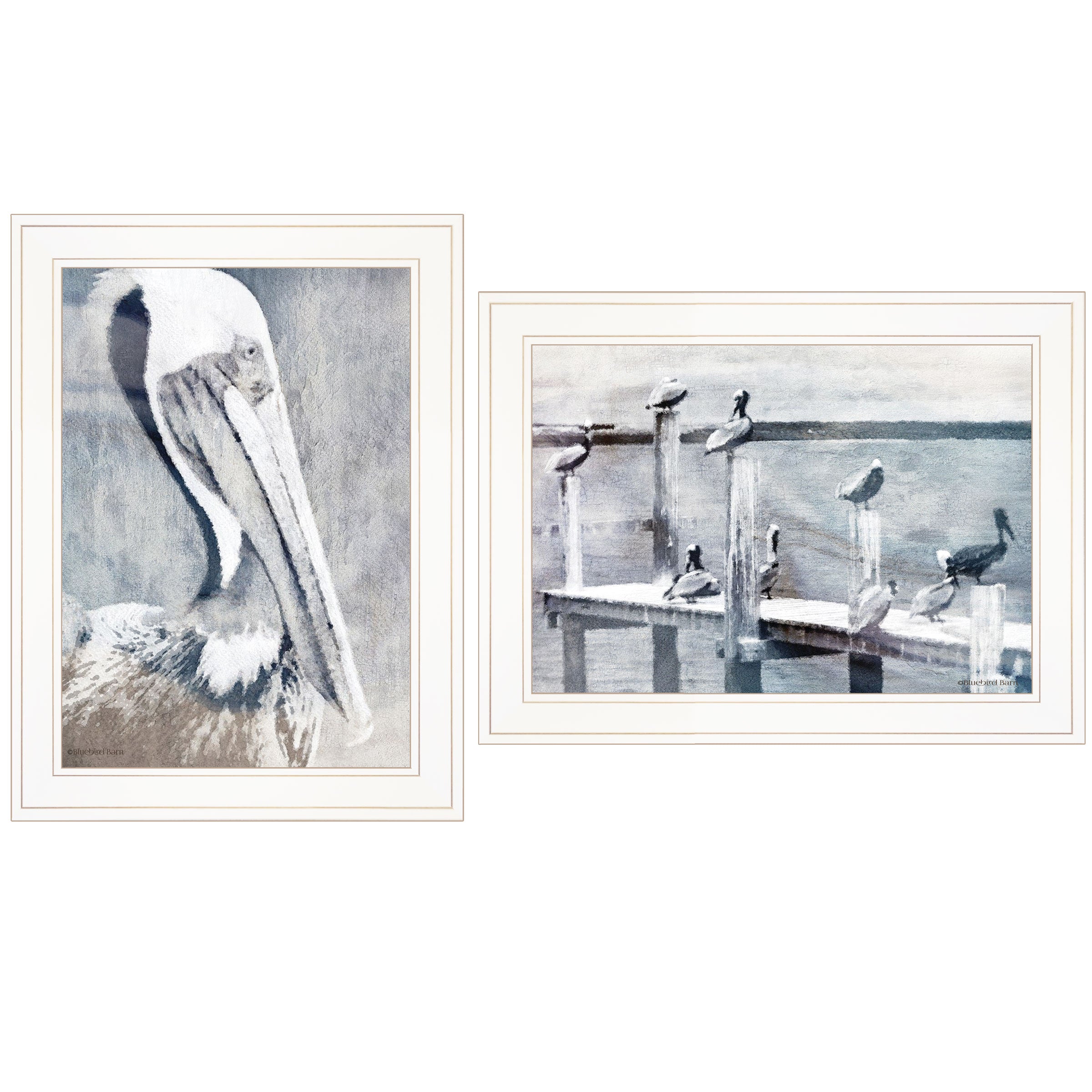 "Pelican Party" 2-Piece Vignette By Bluebird Barn, Ready to Hang Framed Print, White Frame--1