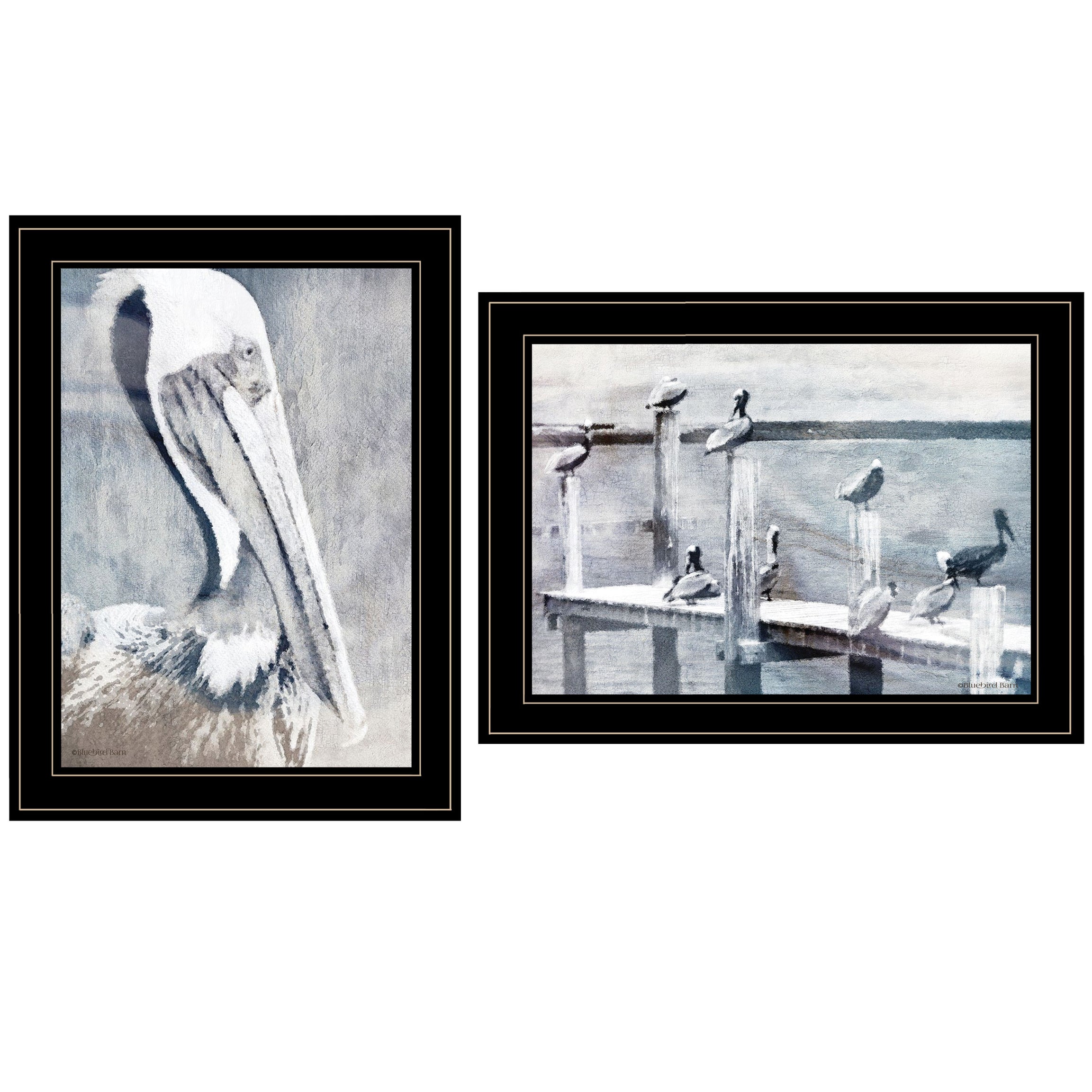 "Pelican Party" 2-Piece Vignette By Bluebird Barn, Ready to Hang Framed Print, Black Frame--1