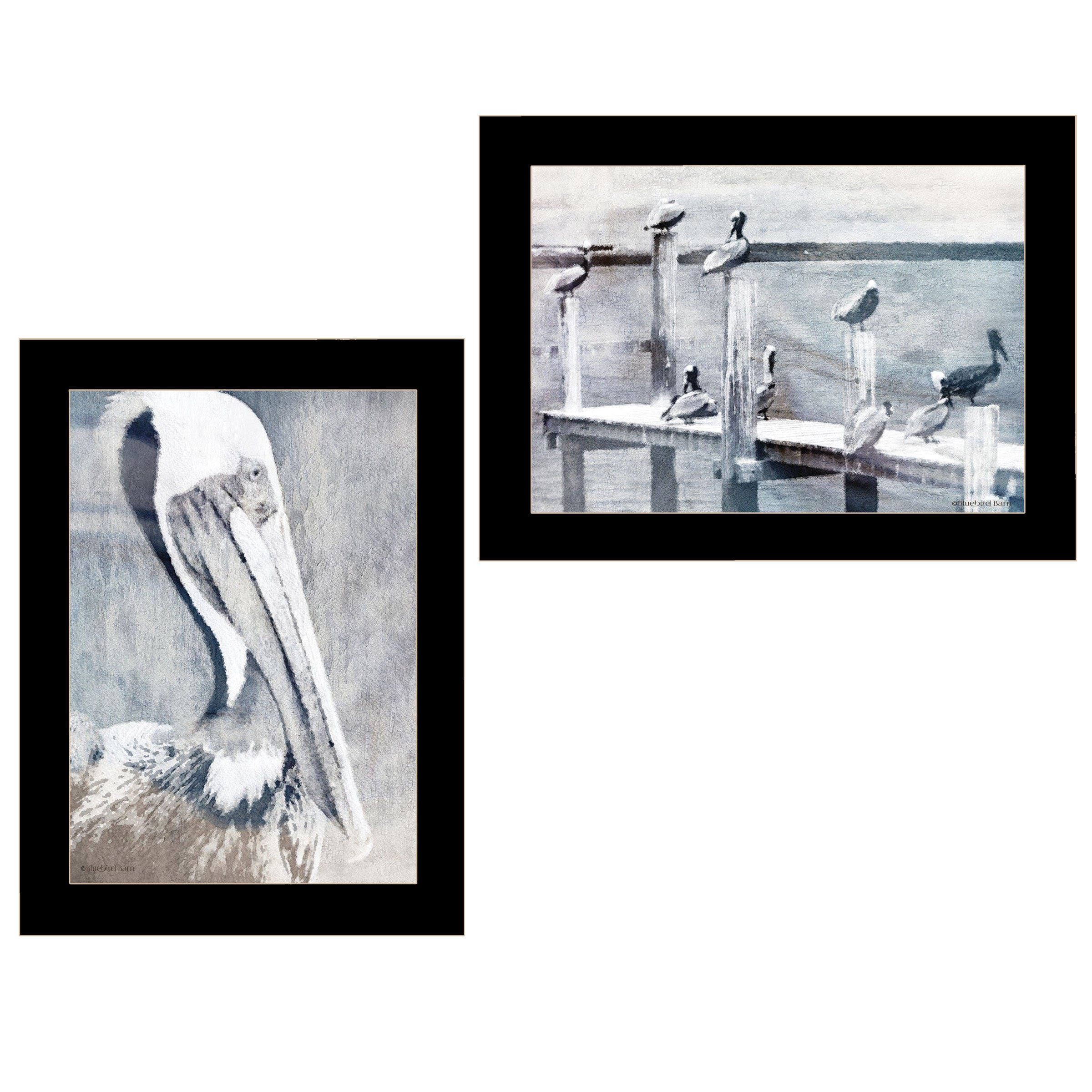 "Pelican Party" 2-Piece Vignette By Bluebird Barn, Ready to Hang Framed Print, Black Frame--1