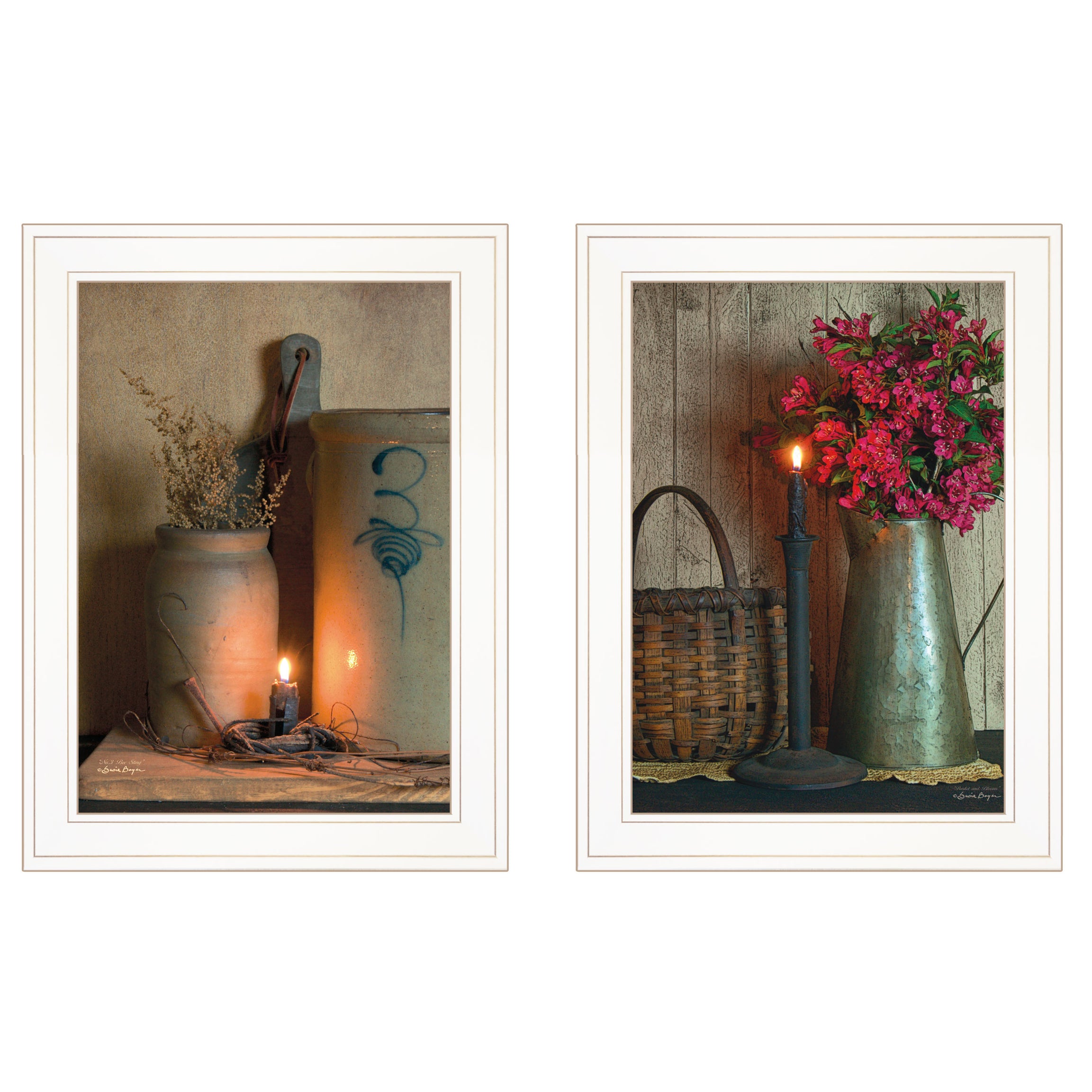 "Country Candlelight Collection" 2-Piece Vignette By Susie Boyer,, Ready to Hang Framed Print, White Frame--1