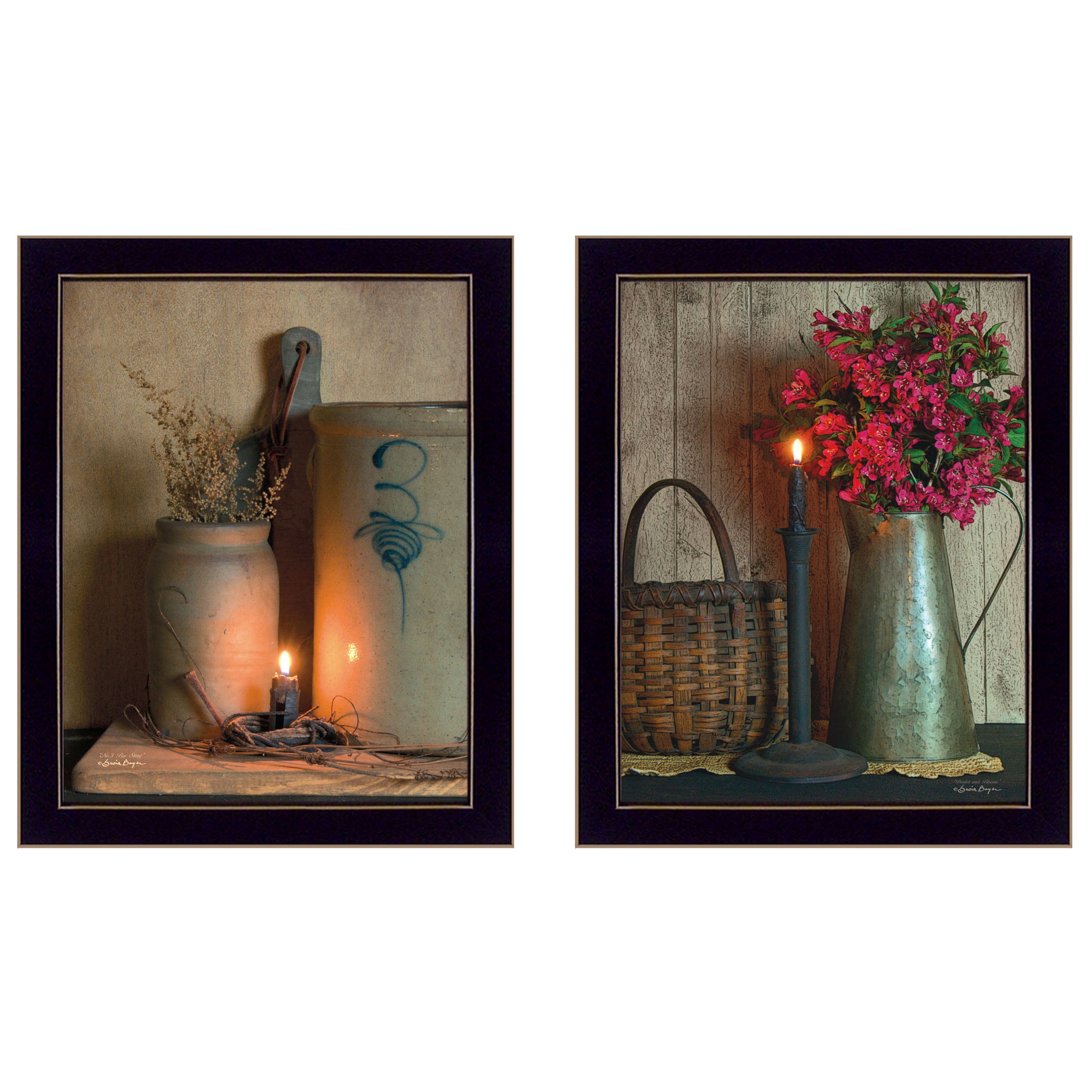 "Country Candlelight Collection" 2-Piece Vignette By Susie Boyer,, Ready to Hang Framed Print, Black Frame--1