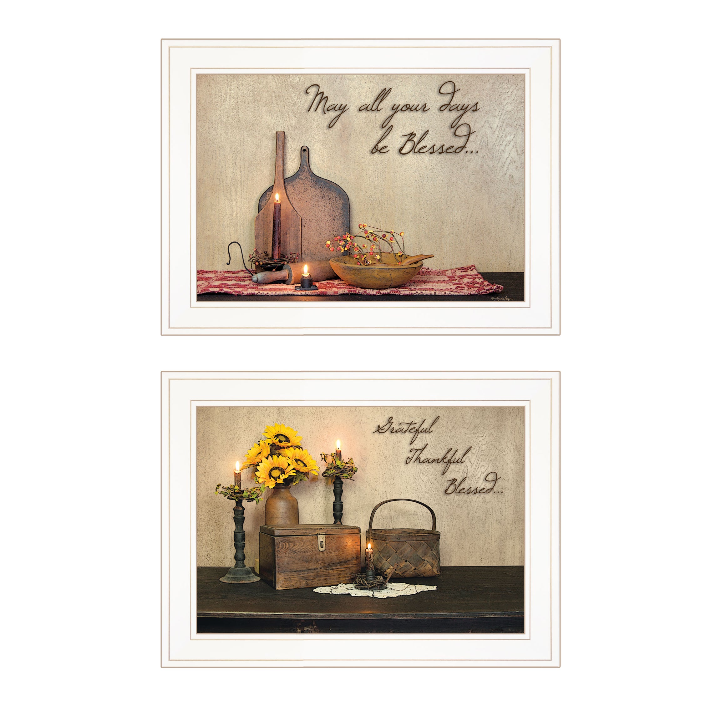 "Twice Blessed Collection" 2-Piece Vignette By Susie Boyer, Ready to Hang Framed Print, White Frame--1