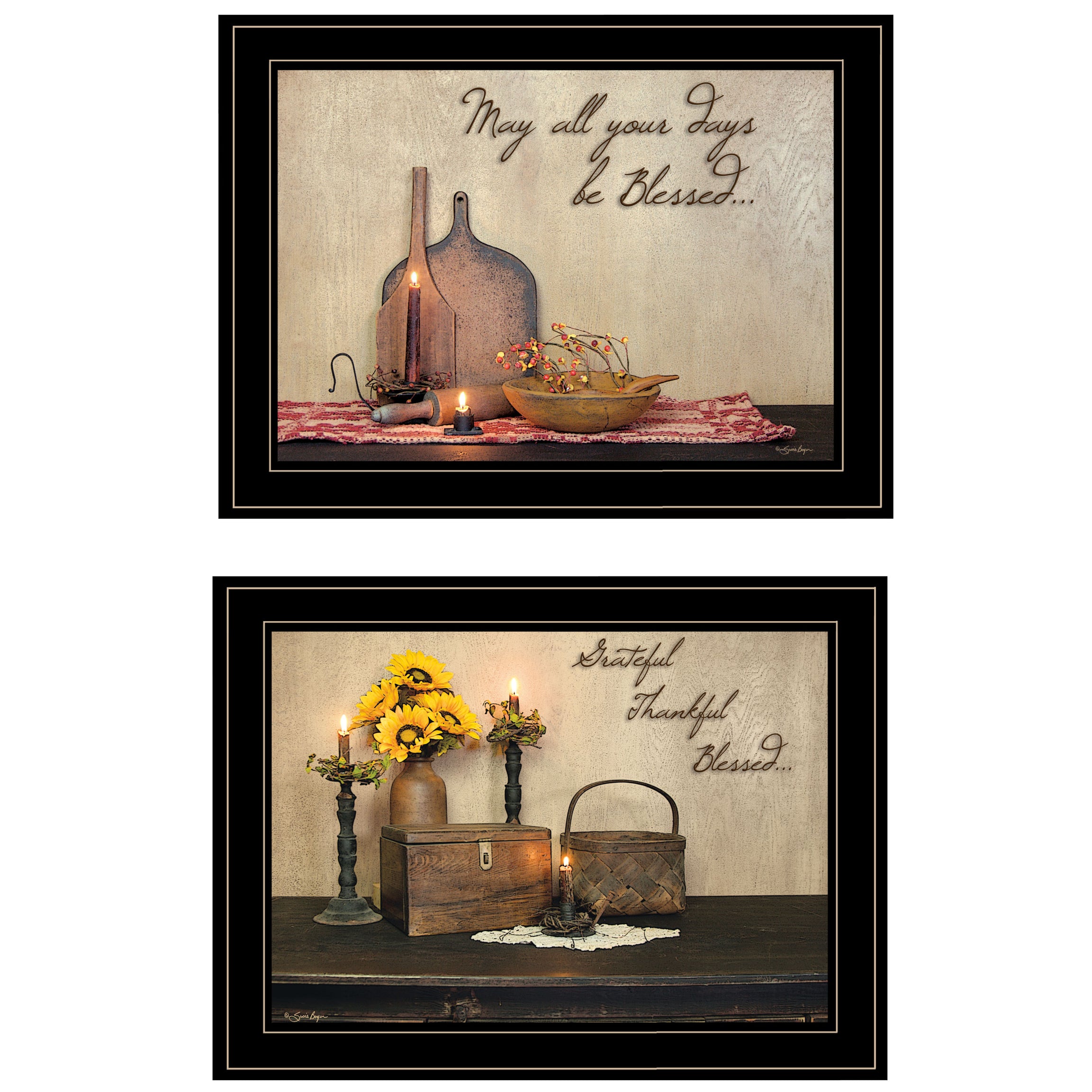 "Twice Blessed Collection" 2-Piece Vignette By Susie Boyer, Ready to Hang Framed Print, Black Frame--1