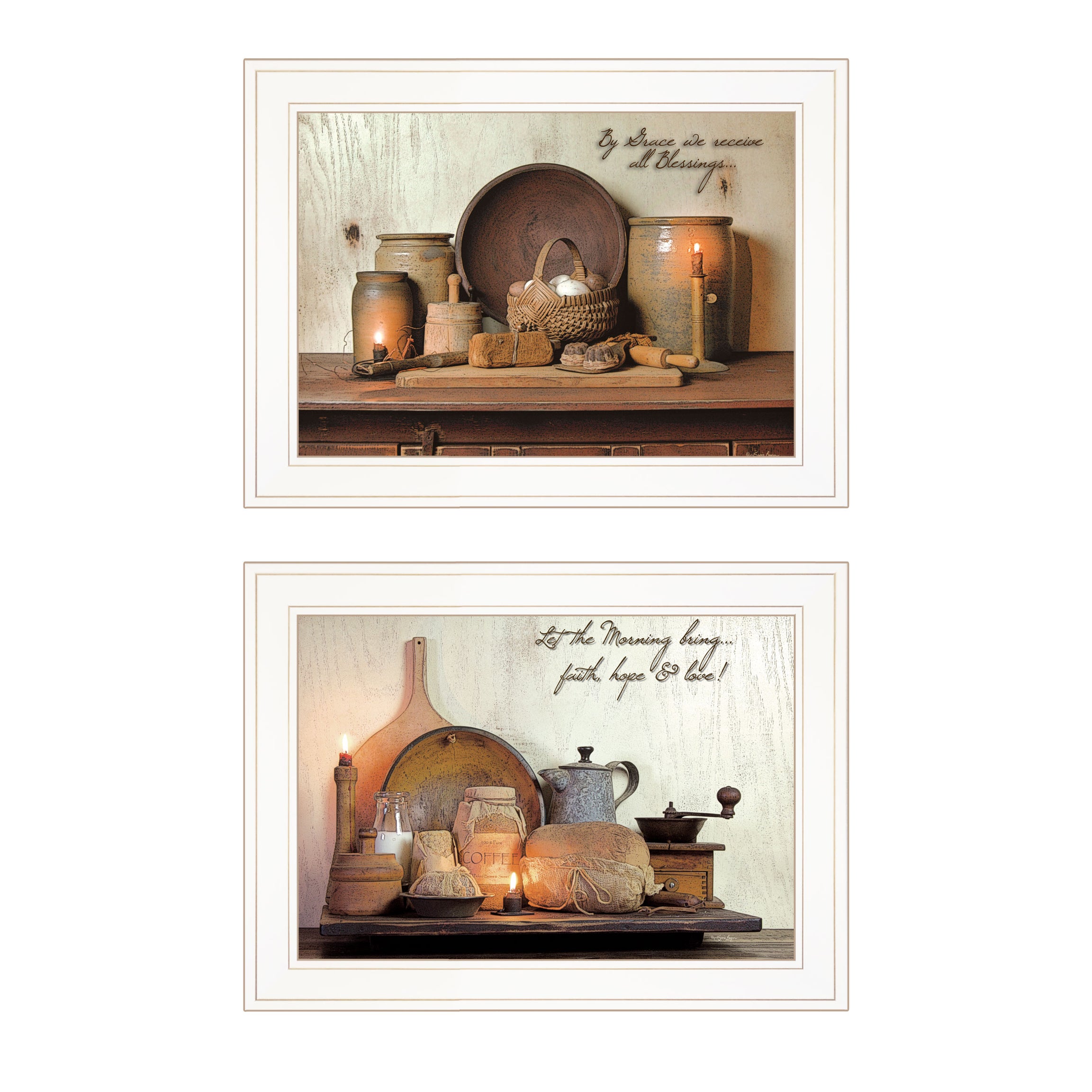 "By Grace" 2-Piece Vignette By Susie Boyer, Ready to Hang Framed Print, White Frame--1