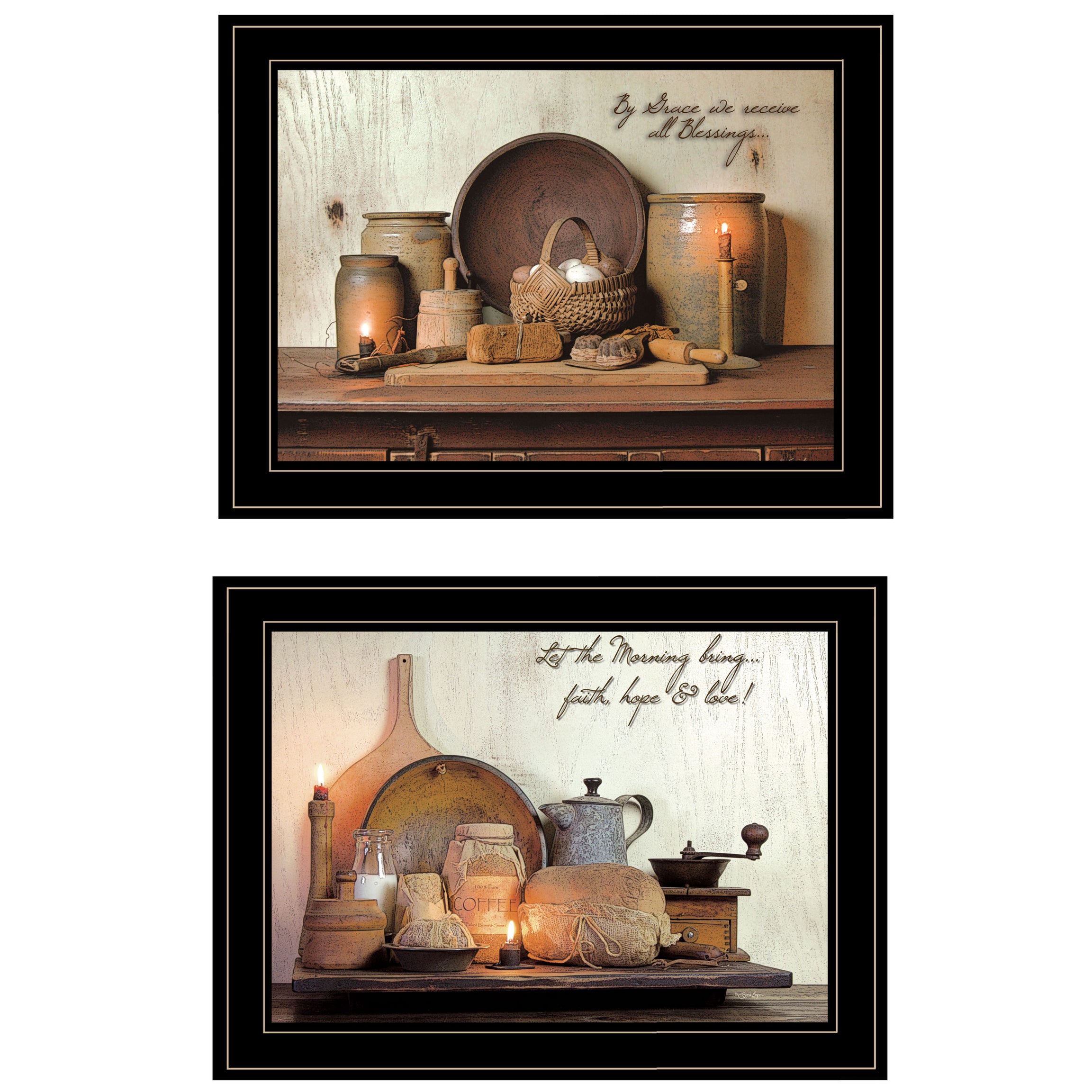 "By Grace" 2-Piece Vignette By Susie Boyer, Ready to Hang Framed Print, Black Frame--1