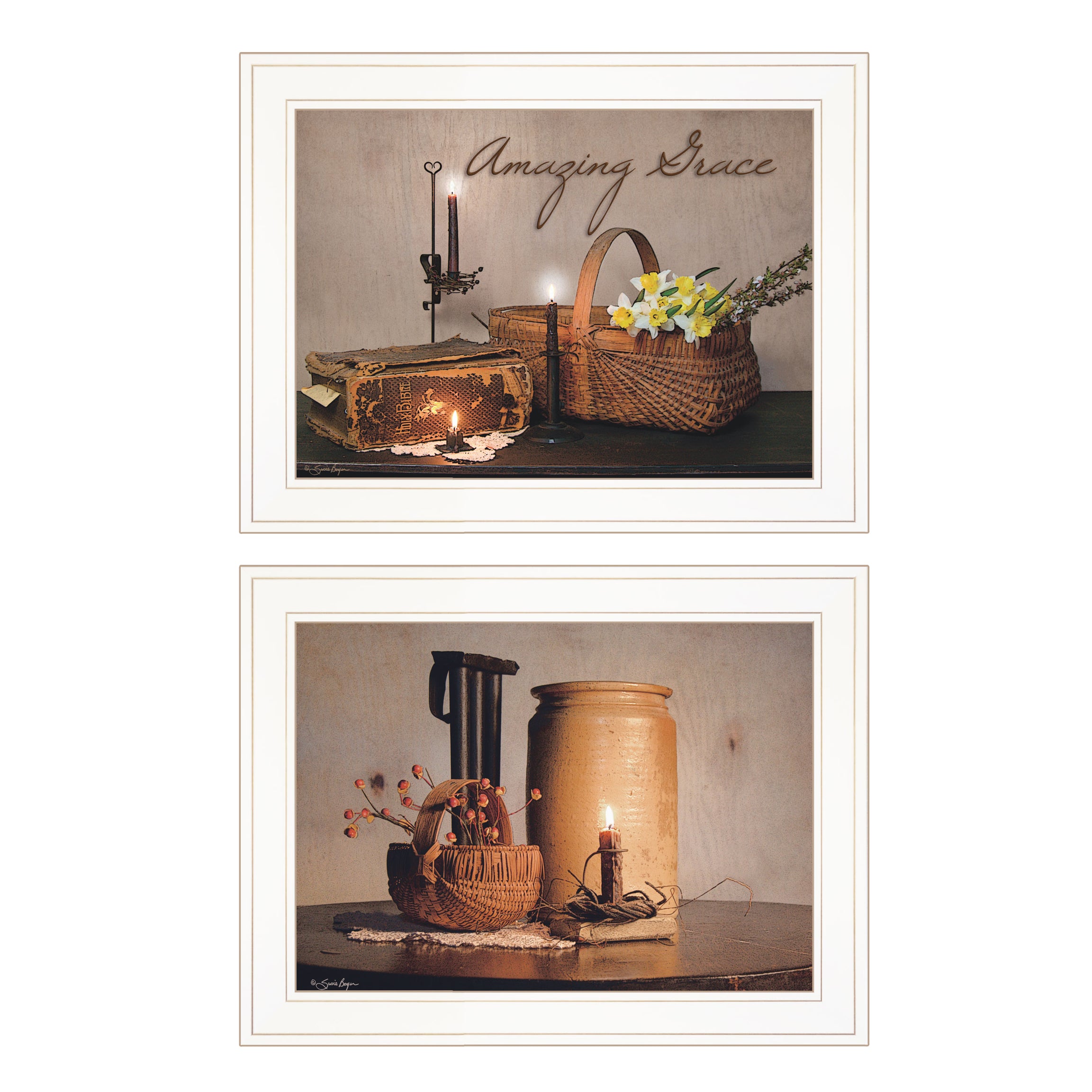 "Amazing Grace Collection" 2-Piece Vignette By Susie Boyer, Ready to Hang Framed Print, White Frame--1