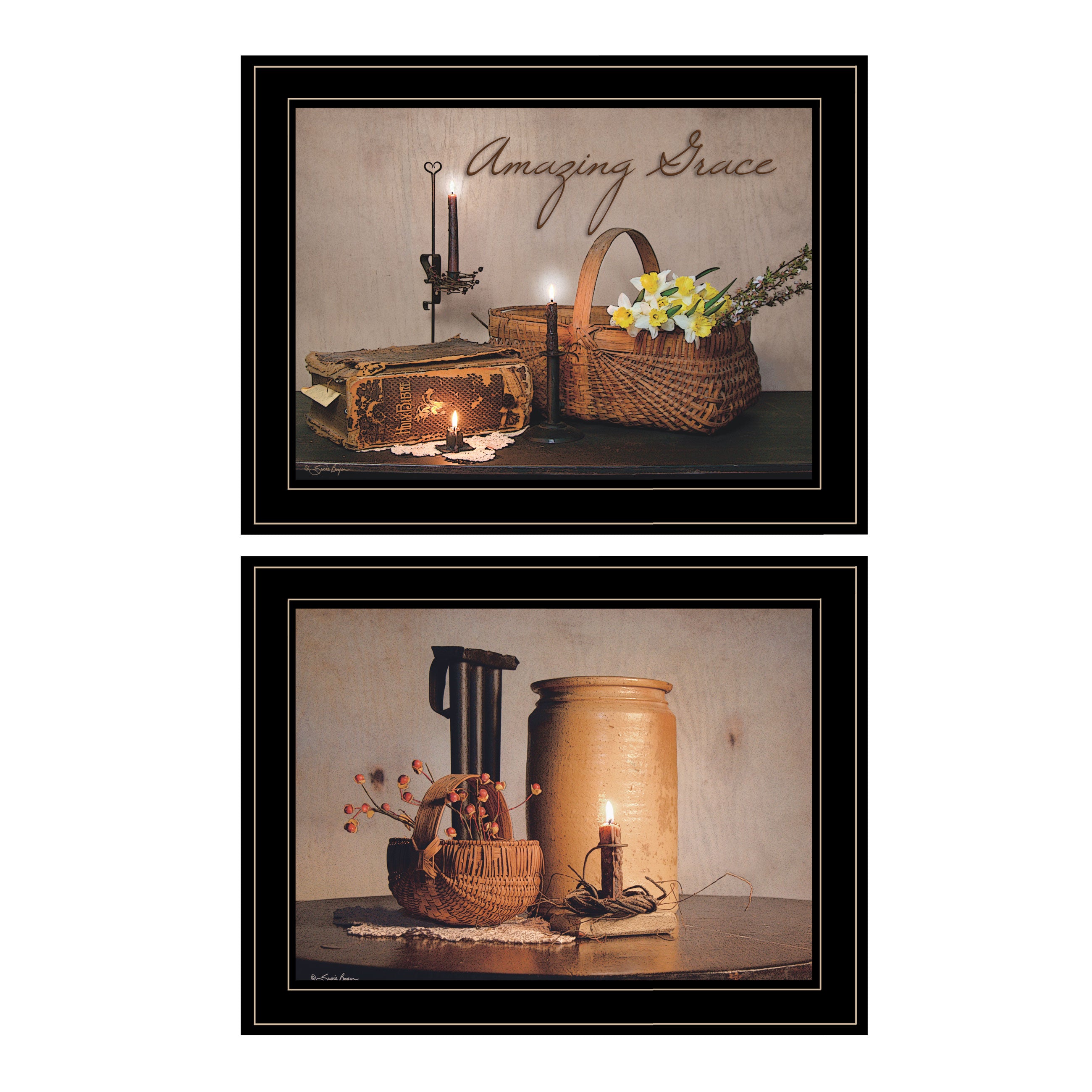 "Amazing Grace Collection" 2-Piece Vignette By Susie Boyer, Ready to Hang Framed Print, Black Frame--1