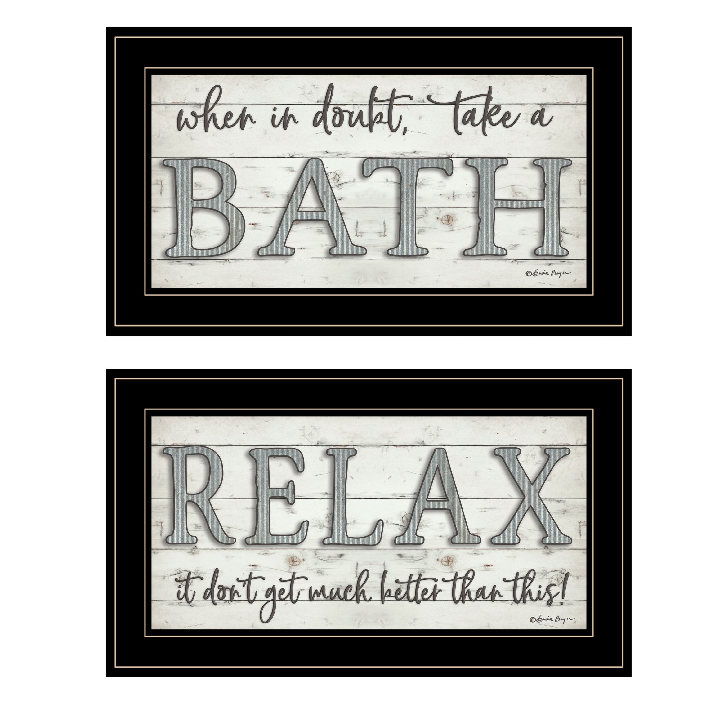 "Bath Relax" 2-Piece Vignette By Susie Boyer, Ready to Hang Framed Print, Black Frame--1