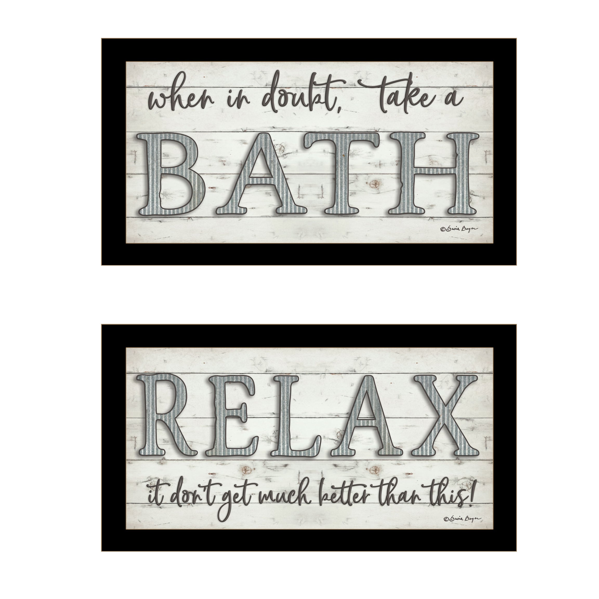 "Bath Relax" 2-Piece Vignette By Susie Boyer, Ready to Hang Framed Print, Black Frame--1