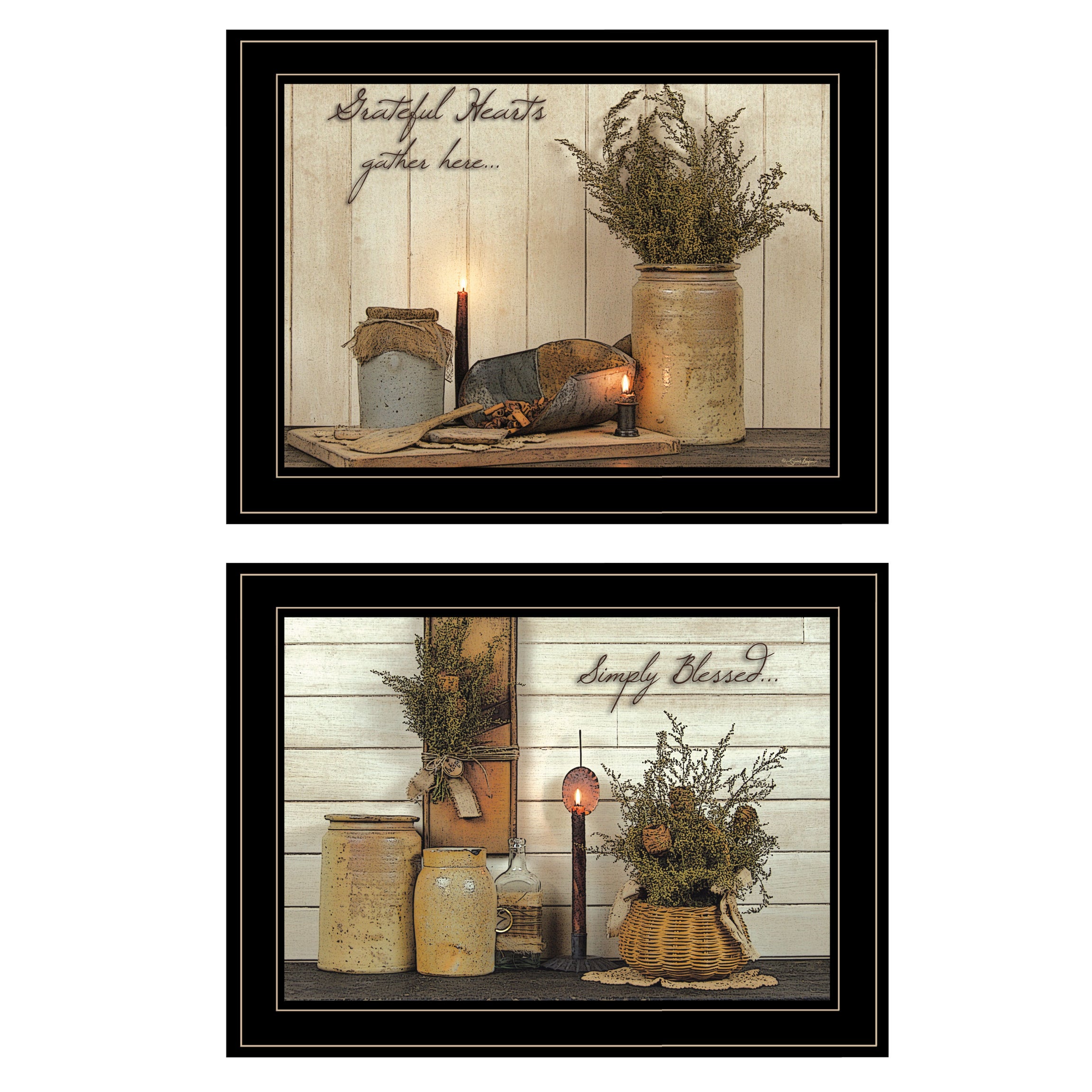 "Blessed Gathering" 2-Piece Vignette By Susan Boyer, Ready to Hang Framed Print, Black Frame--1