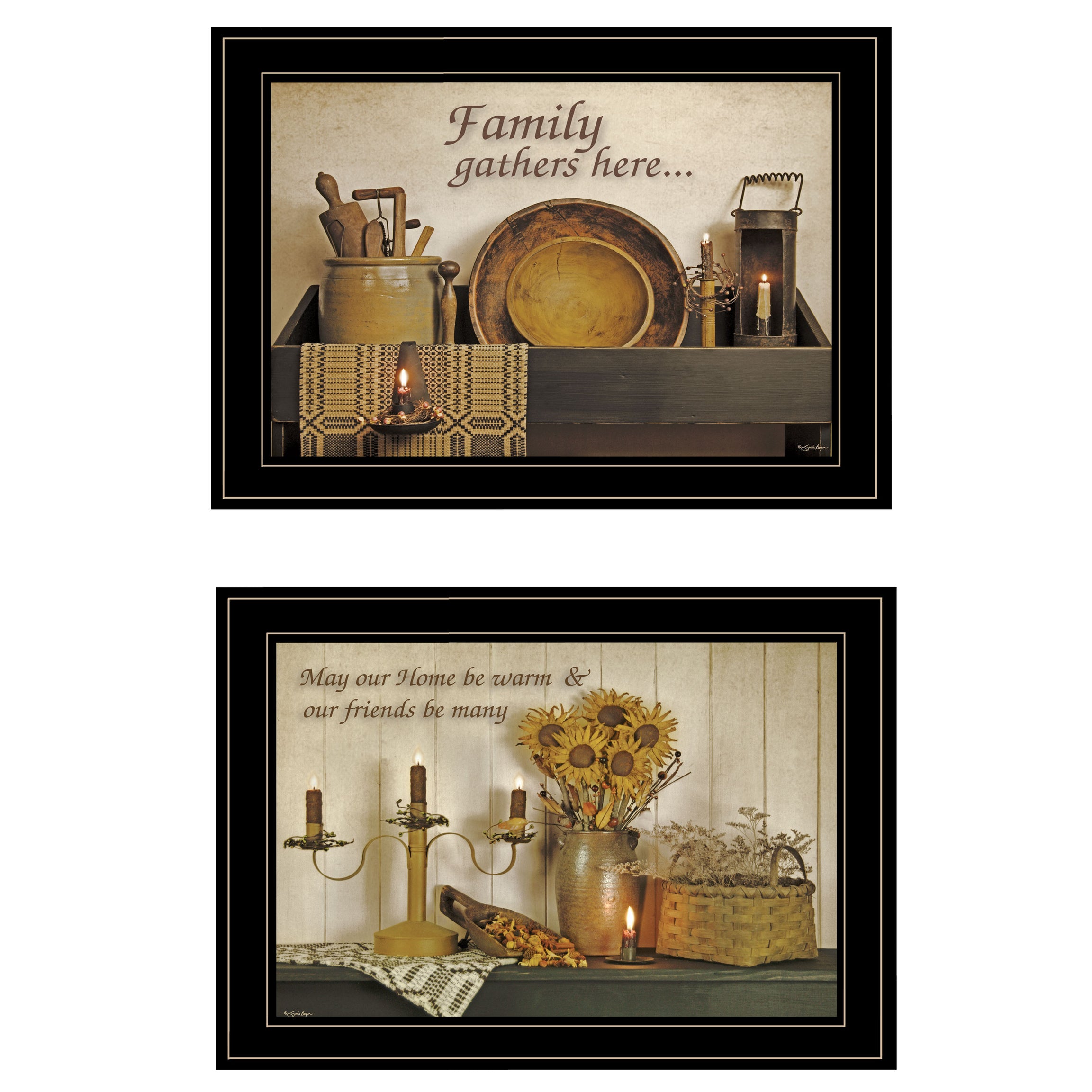 "May Our Hearts Be Warm" 2-Piece Vignette By Susie Boyer, Ready to Hang Framed Print, Black Frame--1