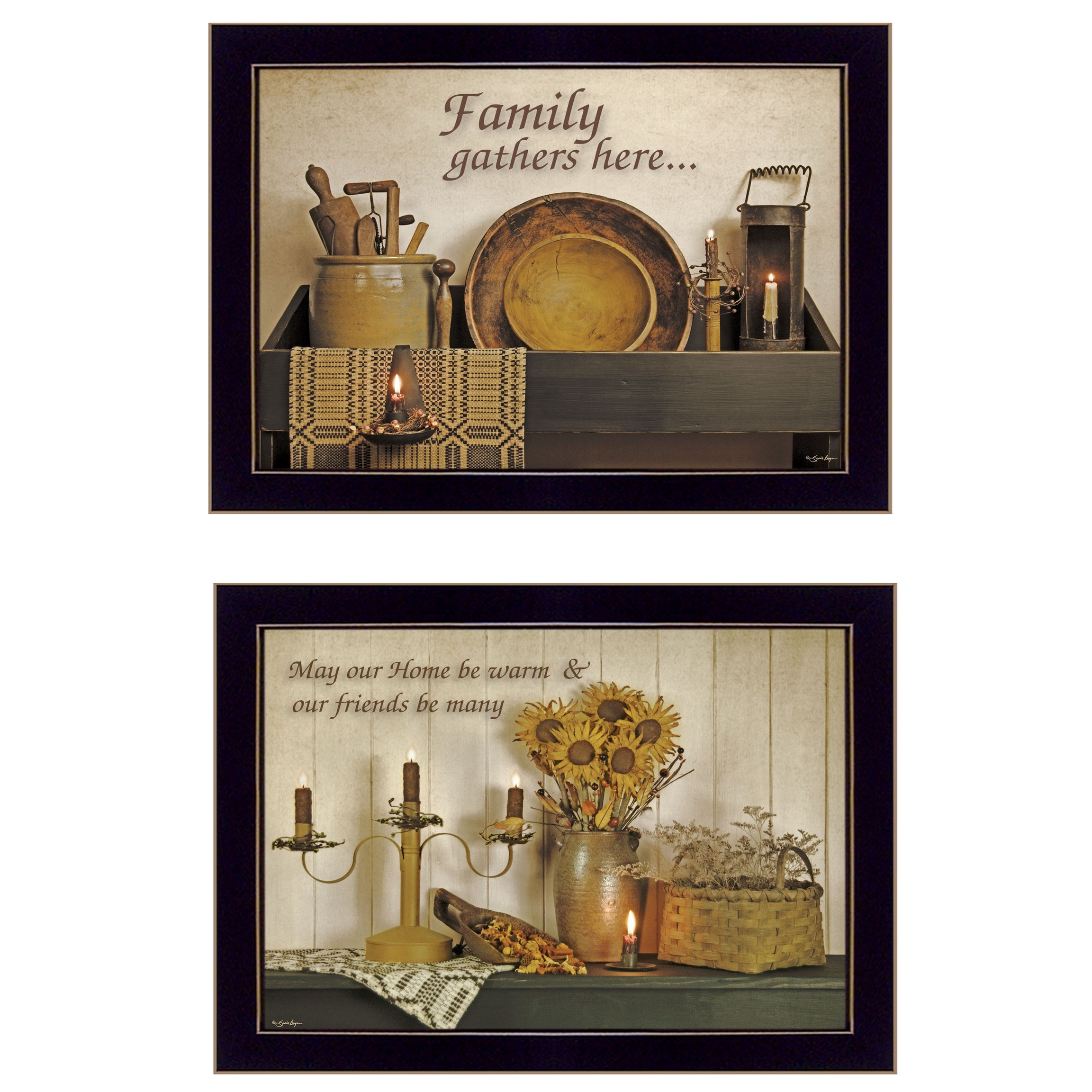 "May Our Hearts Be warm" 2-Piece Vignette By Susie Boyer, Ready to Hang Framed Print, Black Frame--1