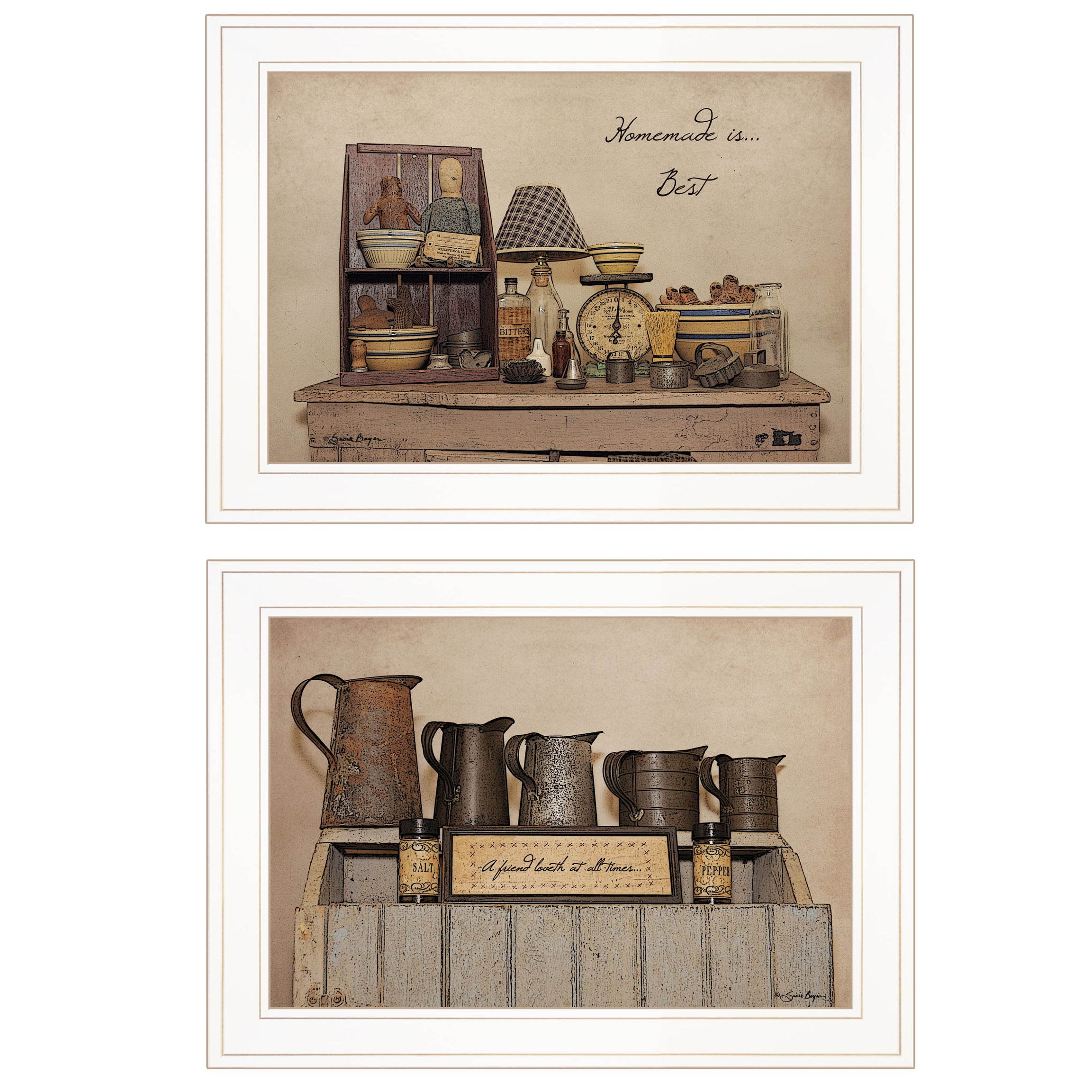 "Homemade is Best" 2-Piece Vignette By Susie Boyer, Ready to Hang Framed Print, White Frame--1