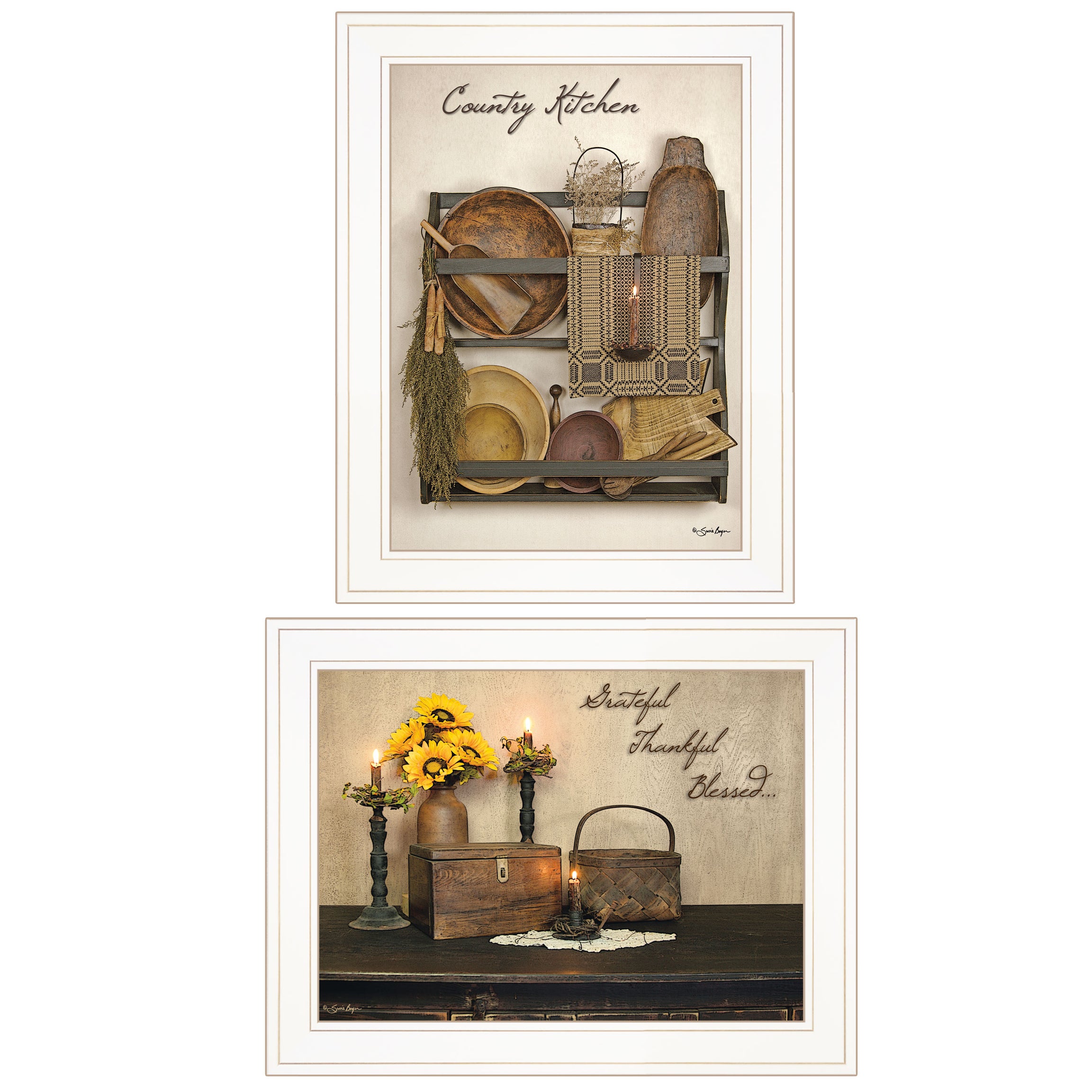 "Grateful and Blessed" 2-Piece Vignette By Susie Boyer, Ready to Hang Framed Print, White Frame--1