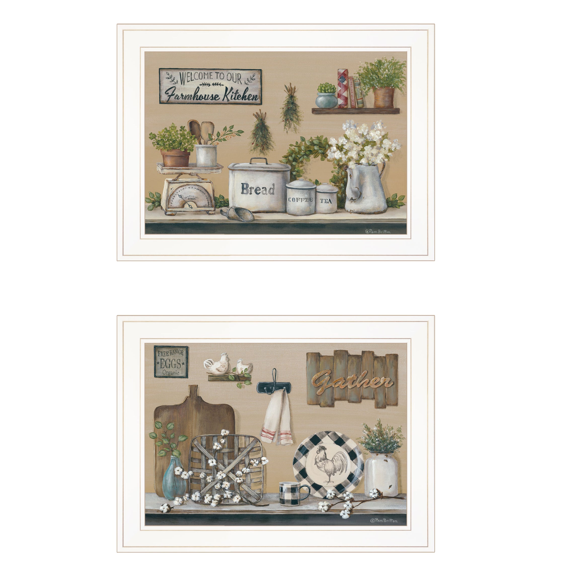 "Farmhouse Kitchen" 2-Piece Vignette By Pam Britton, Ready to Hang Framed Print, White Frame--1