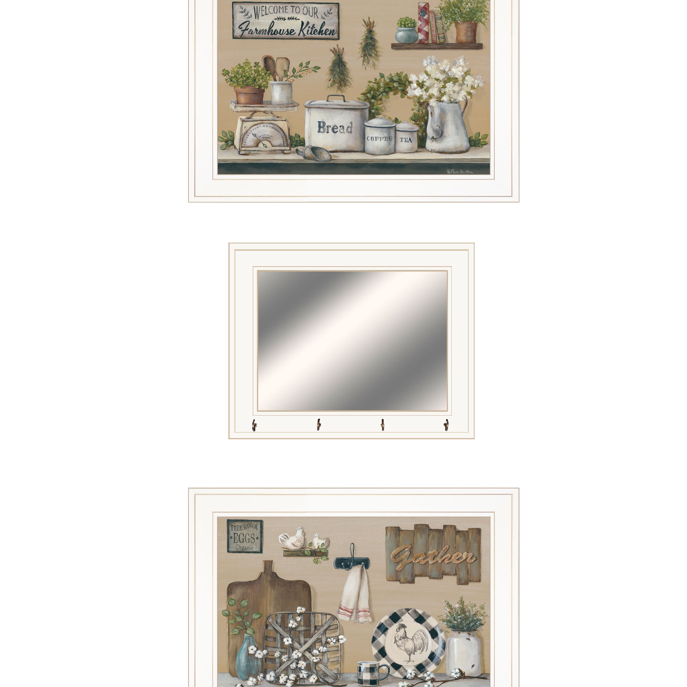 "Farmhouse Kitchen" 3-Piece Vignette By Pam Britton, Ready to Hang Framed Print, White Frame--1