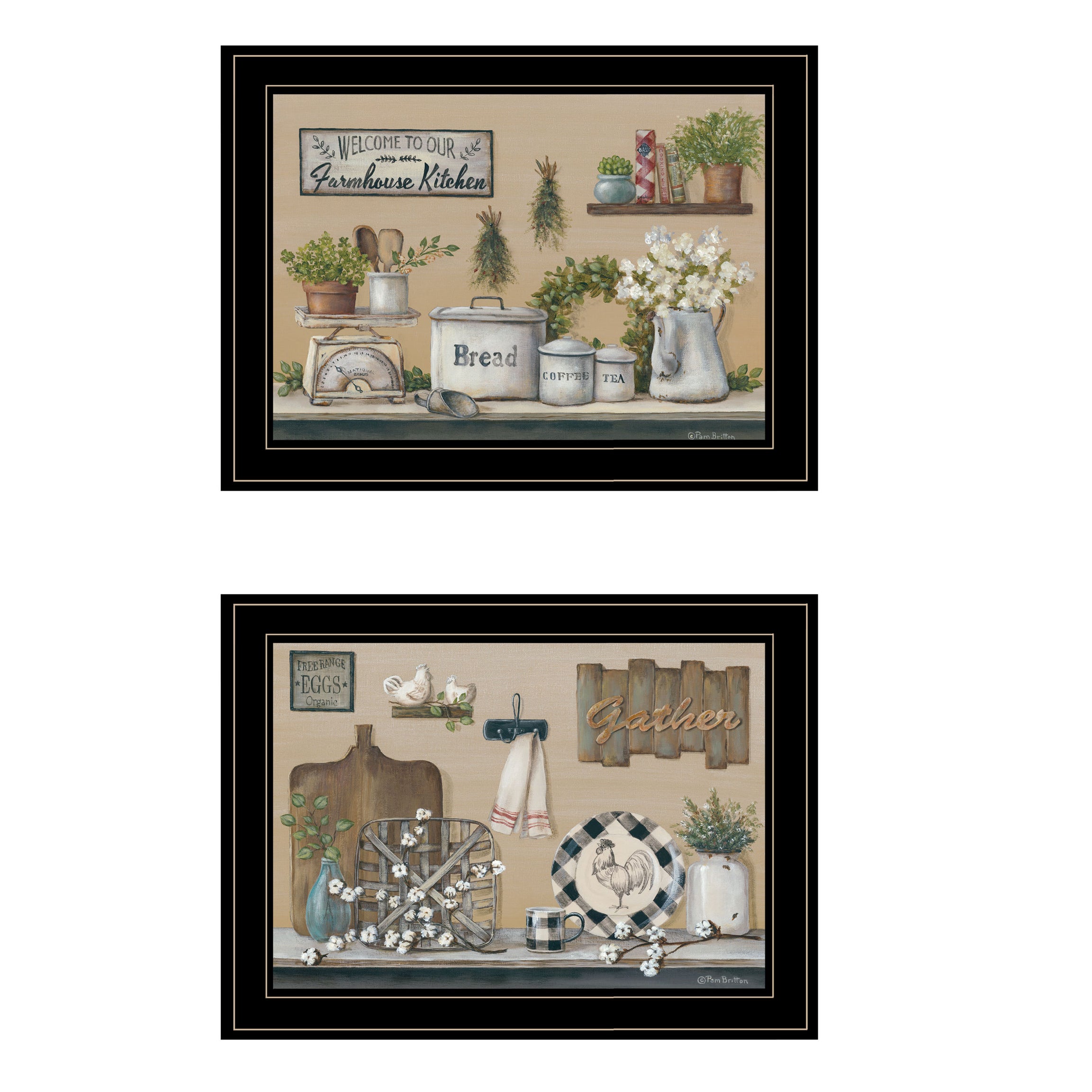 "Farmhouse Kitchen" 2-Piece Vignette By Pam Britton, Ready to Hang Framed Print, Black Frame--1