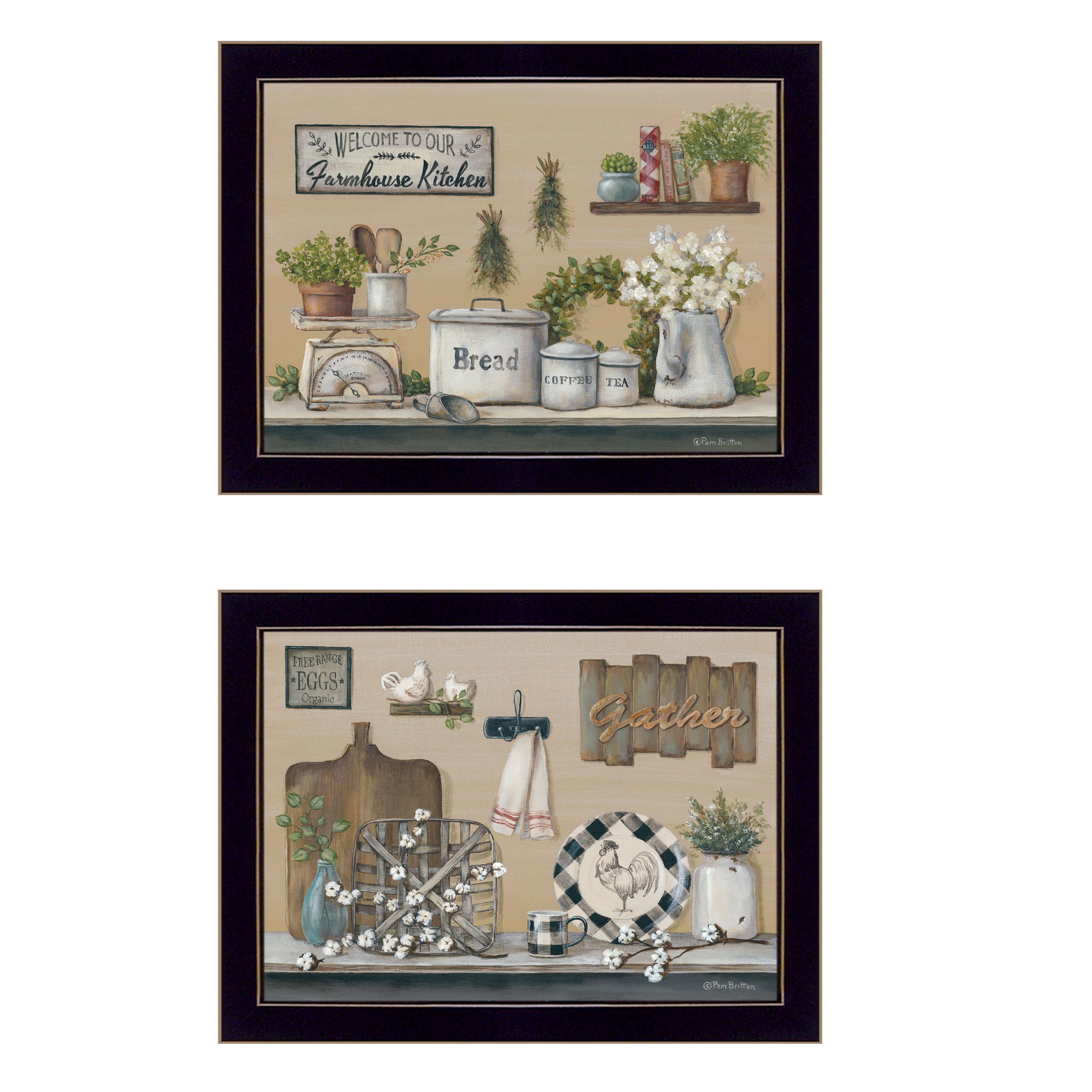 "Farmhouse Kitchen" 2-Piece Vignette By Pam Britton, Ready to Hang Framed Print, Black Frame--1