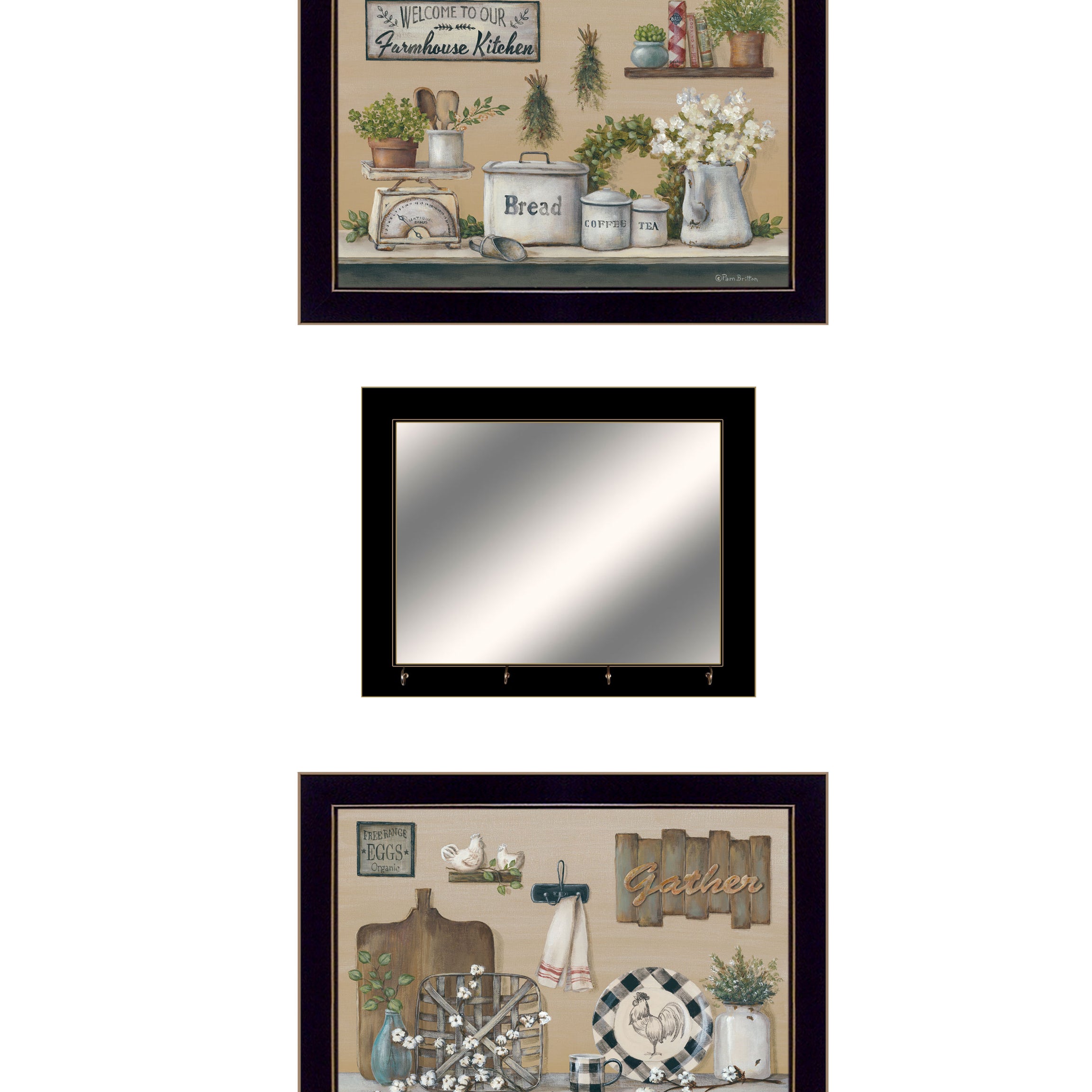 "Farmhouse Kitchen" 3-Piece Vignette By Pam Britton, Ready to Hang Framed Print, Black Frame--1