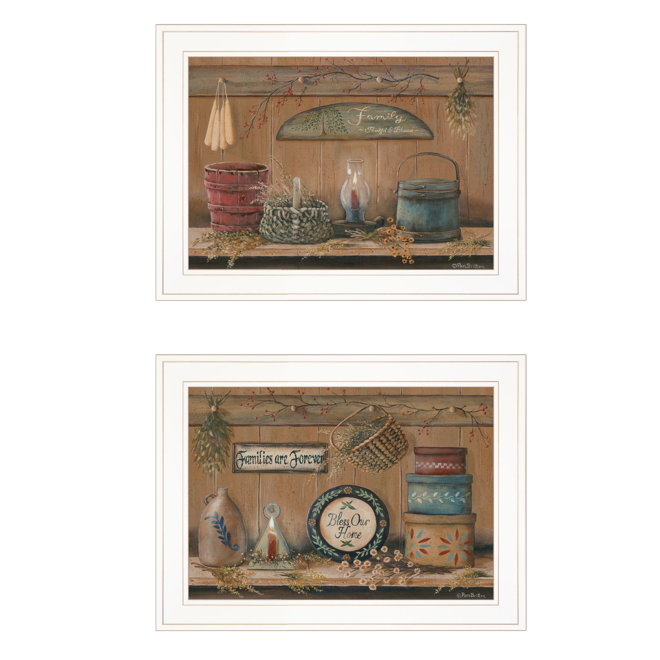 "Shelf Treasures" 2-Piece Vignette By Pam Britton, Ready to Hang Framed Print, White Frame--1