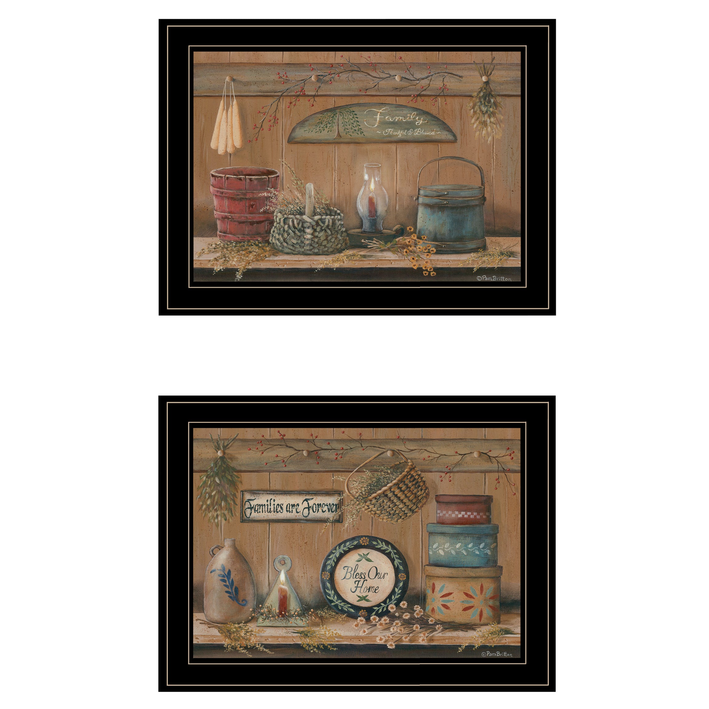 "Shelf Treasures" 2-Piece Vignette By Pam Britton, Ready to Hang Framed Print, Black Frame--1