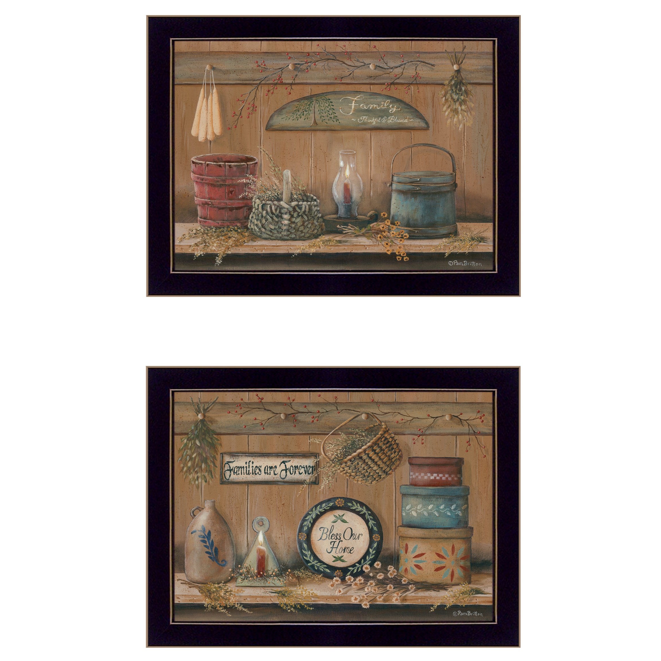 "Shelf Treasures" 2-Piece Vignette By Pam Britton, Ready to Hang Framed Print, Black Frame--1