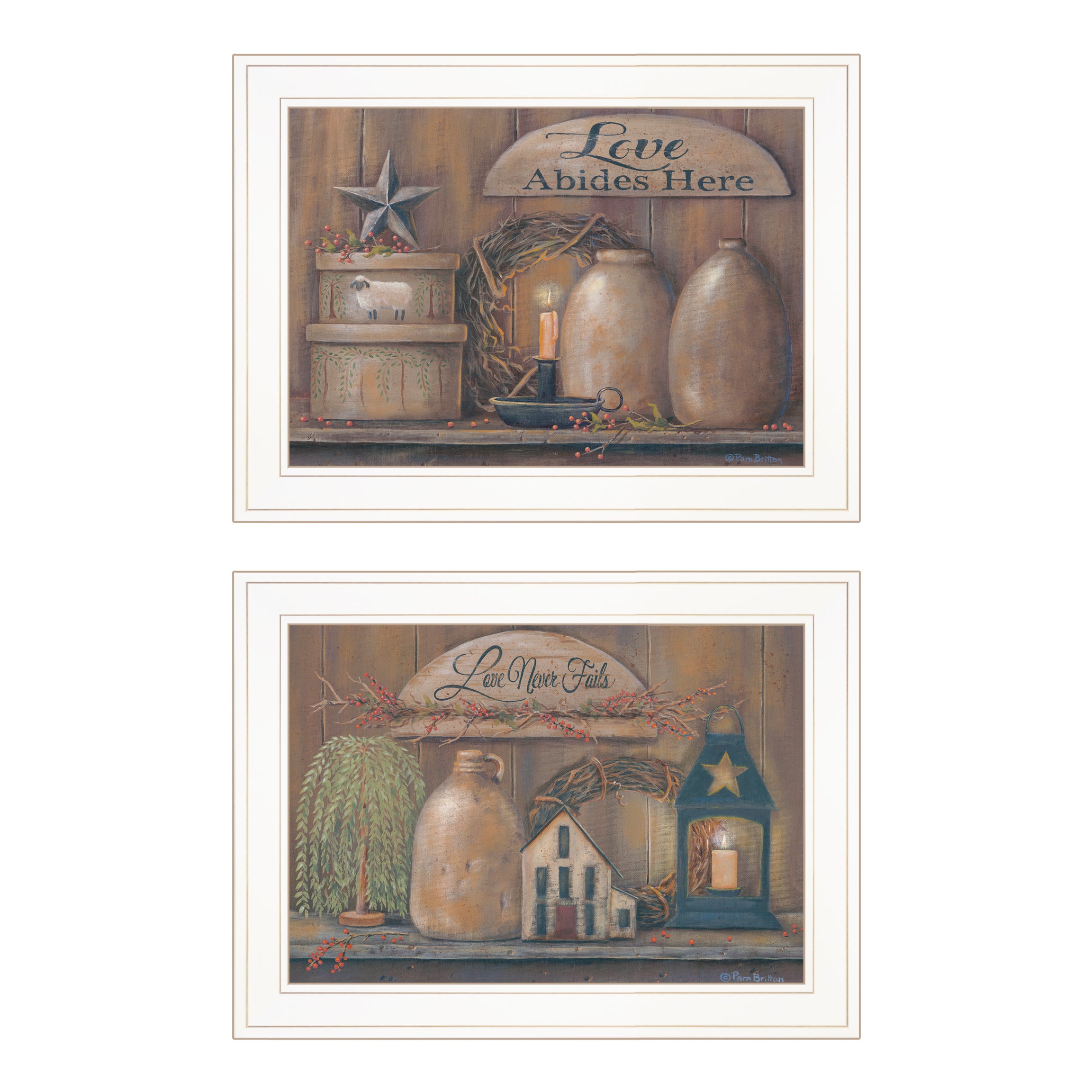 "Love Never Fails" 2-Piece Vignette By Pam Britton, Ready to Hang Framed Print, White Frame--1