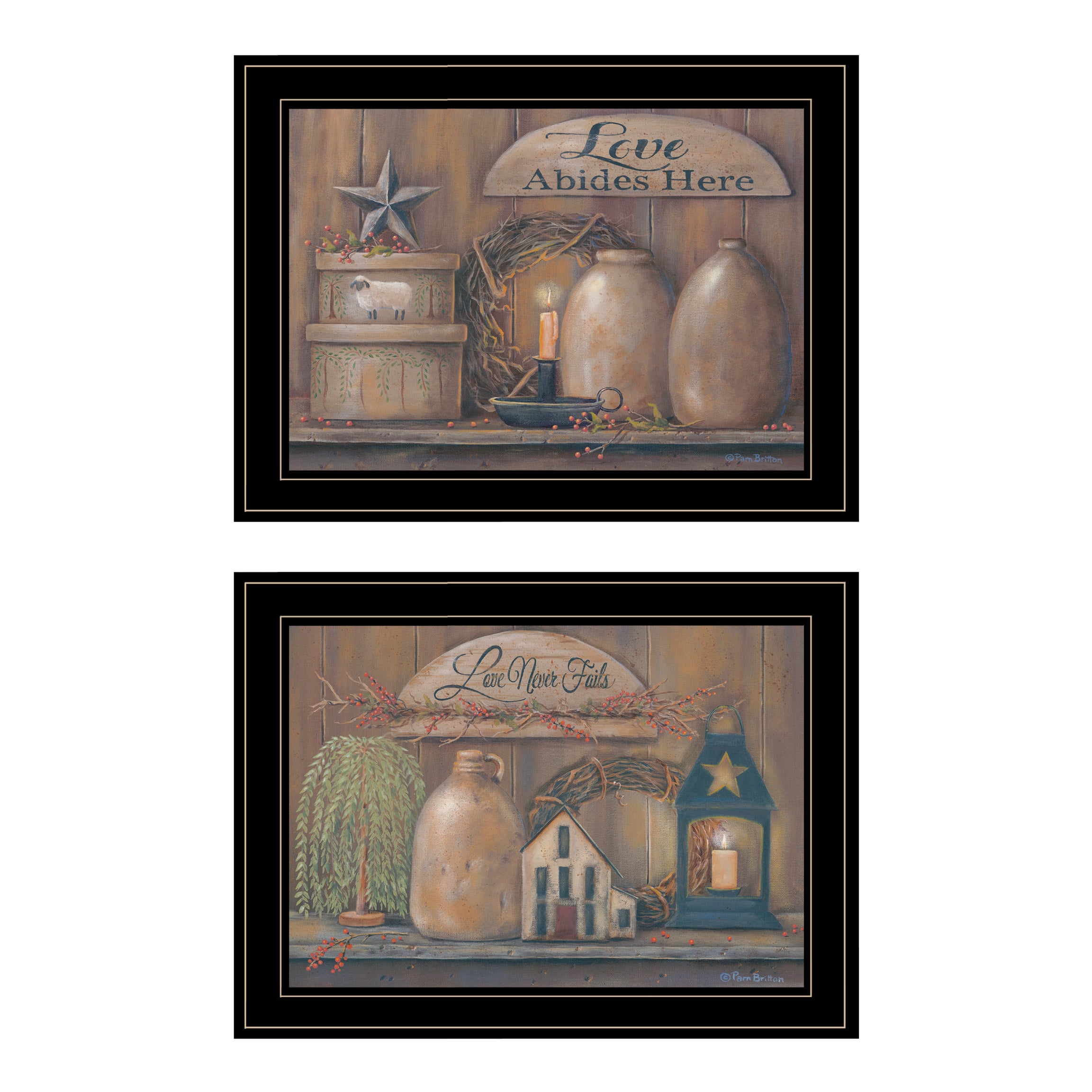 "Love Never Fails" 2-Piece Vignette By Pam Britton, Ready to Hang Framed Print, Black Frame--1