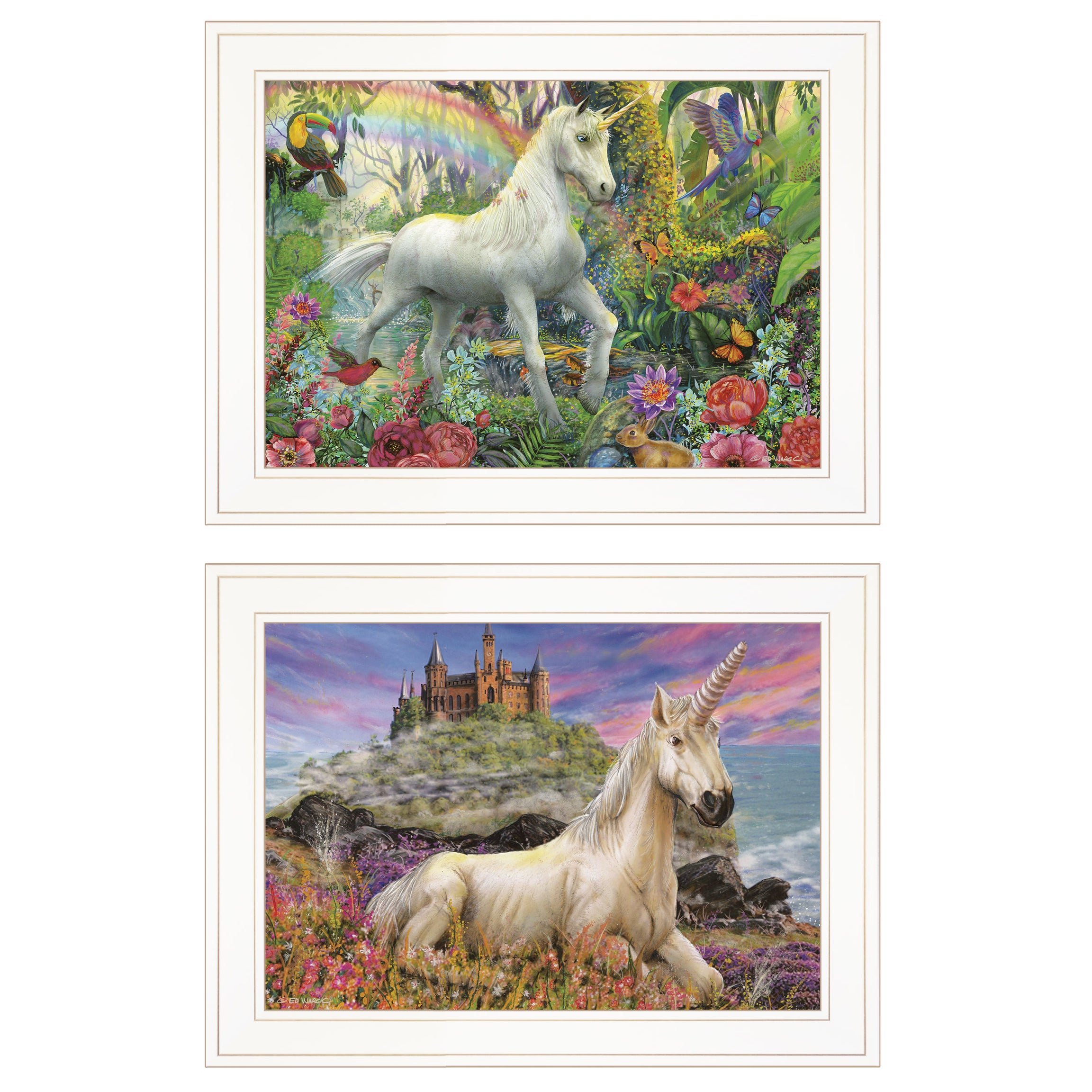 "Unicorn's For You" 2-Piece Vignette By Ed Wargo, Ready to Hang Framed Print, White Frame--1