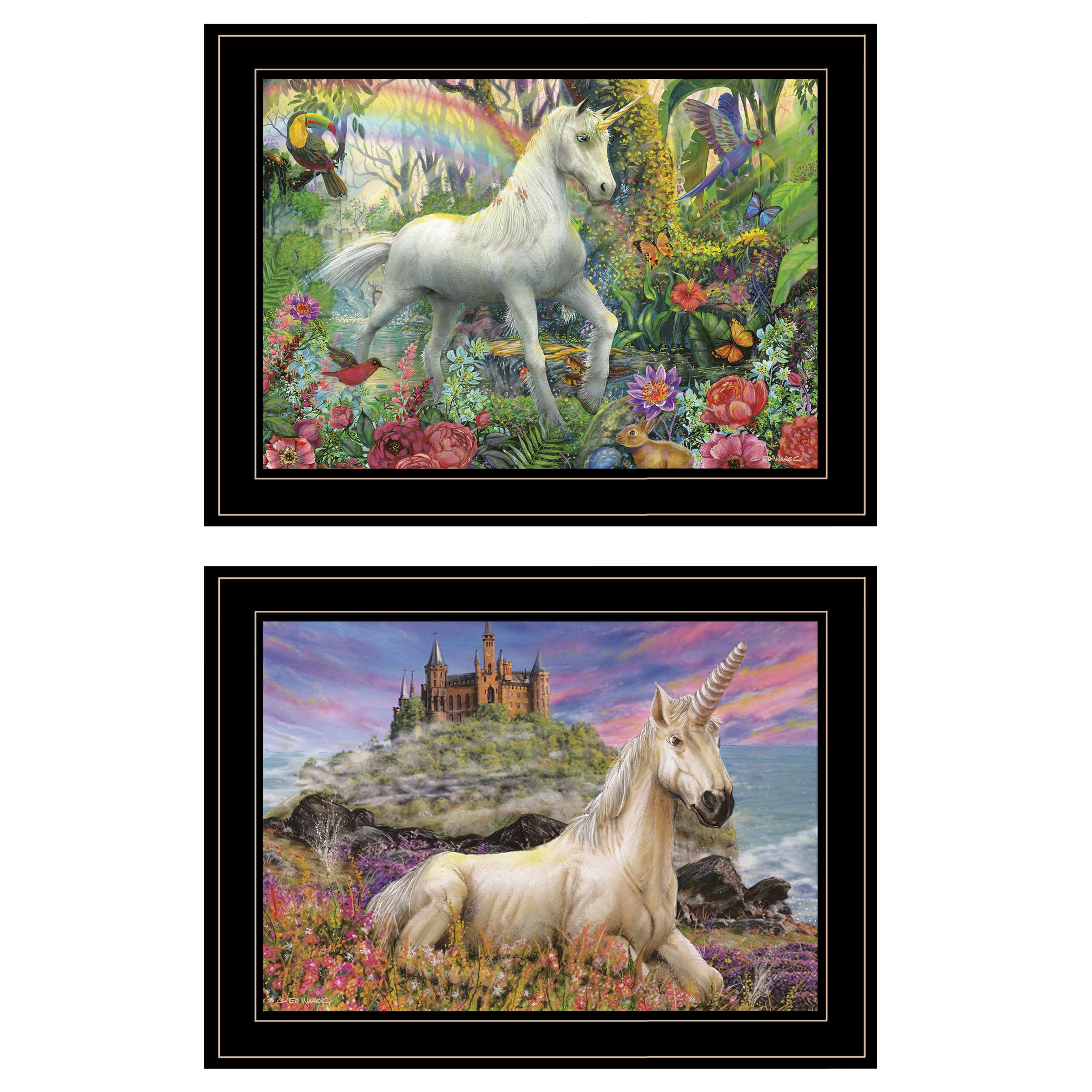 "Unicorn's For You" 2-Piece Vignette By Ed Wargo, Ready to Hang Framed Print, Black Frame--1