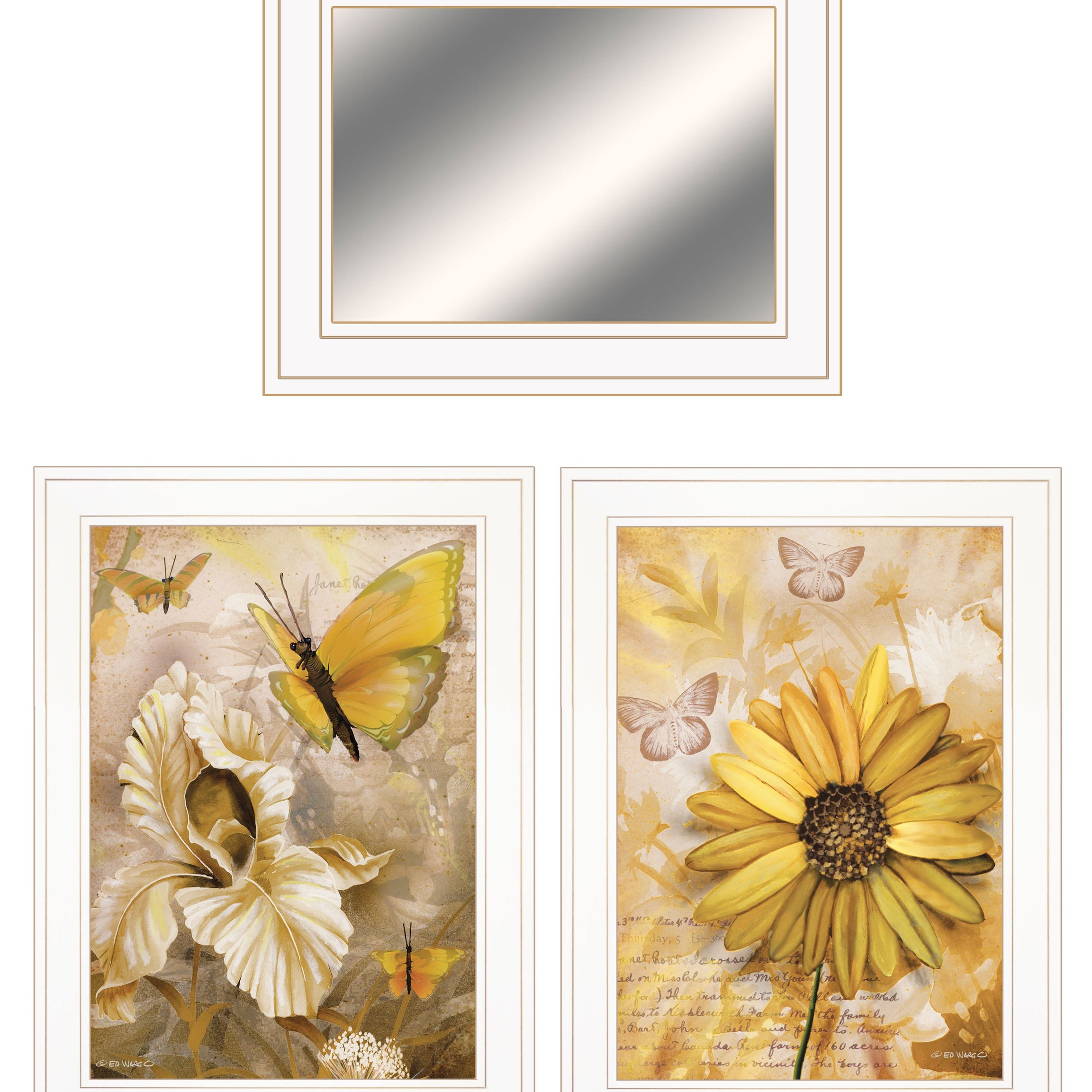 "Butterflies" 3-Piece Vignette By Ed Wargo, Ready to Hang Framed Print, White Frame--1