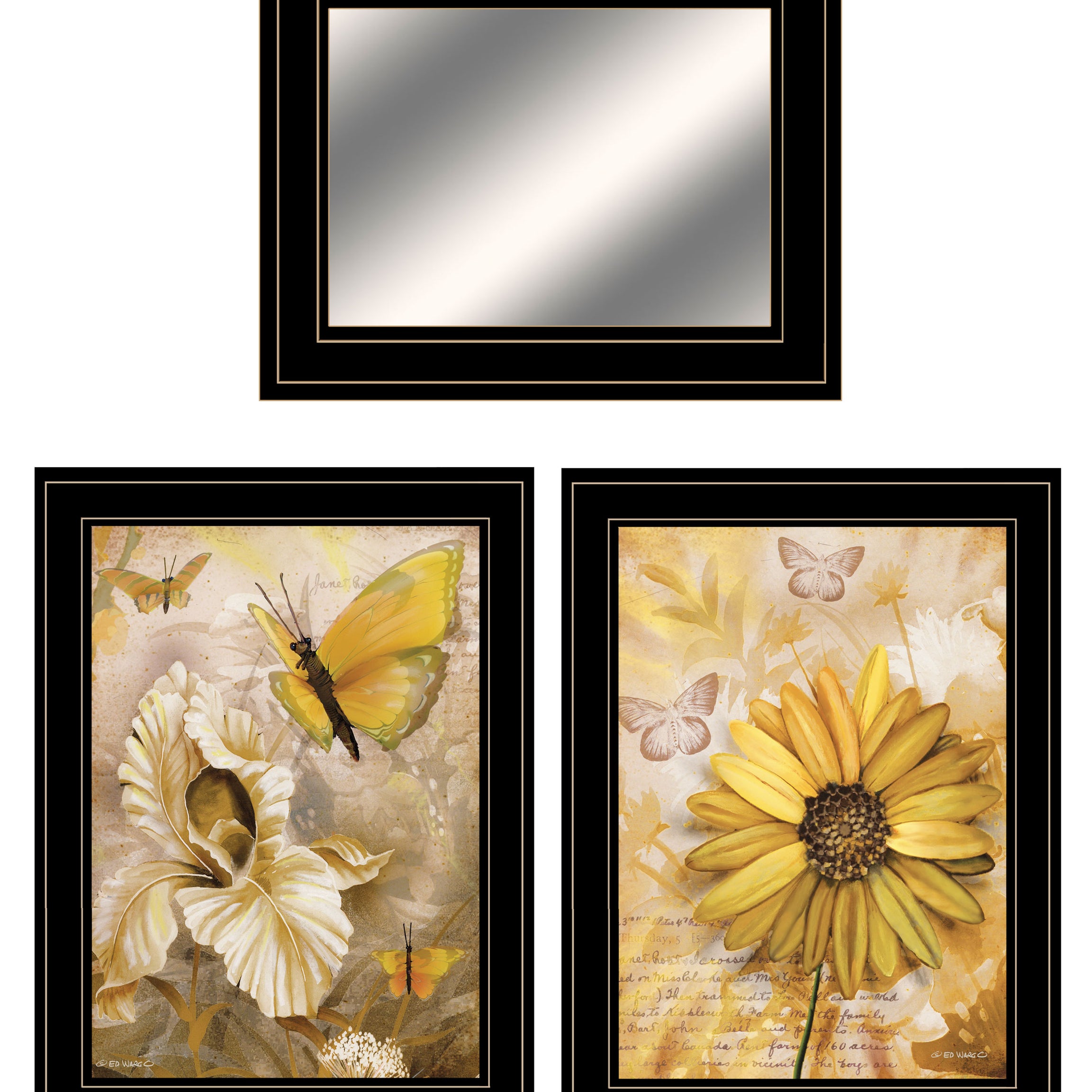 "Butterflies" 3-Piece Vignette By Ed Wargo, Ready to Hang Framed Print, Black Frame--1