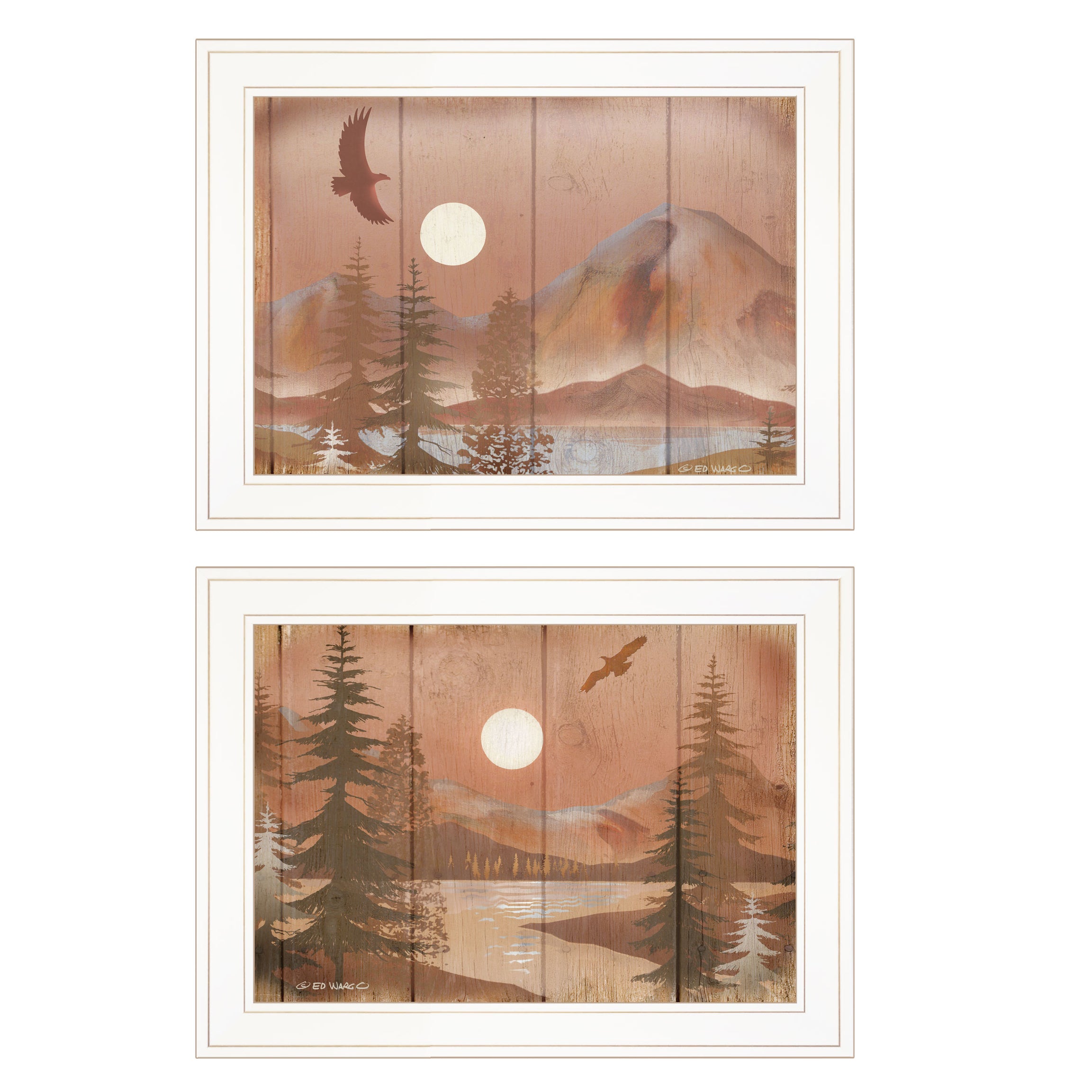 "Full Moon I & II" 2-Piece Vignette By Ed Wargo, Ready to Hang Framed Print, White Frame--1