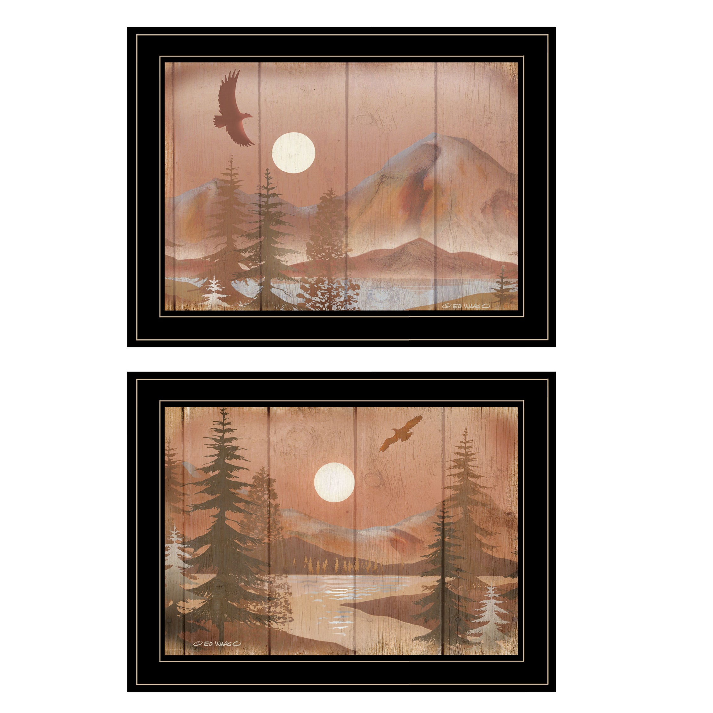 "Full Moon I & II" 2-Piece Vignette By Ed Wargo, Ready to Hang Framed Print, Black Frame--1