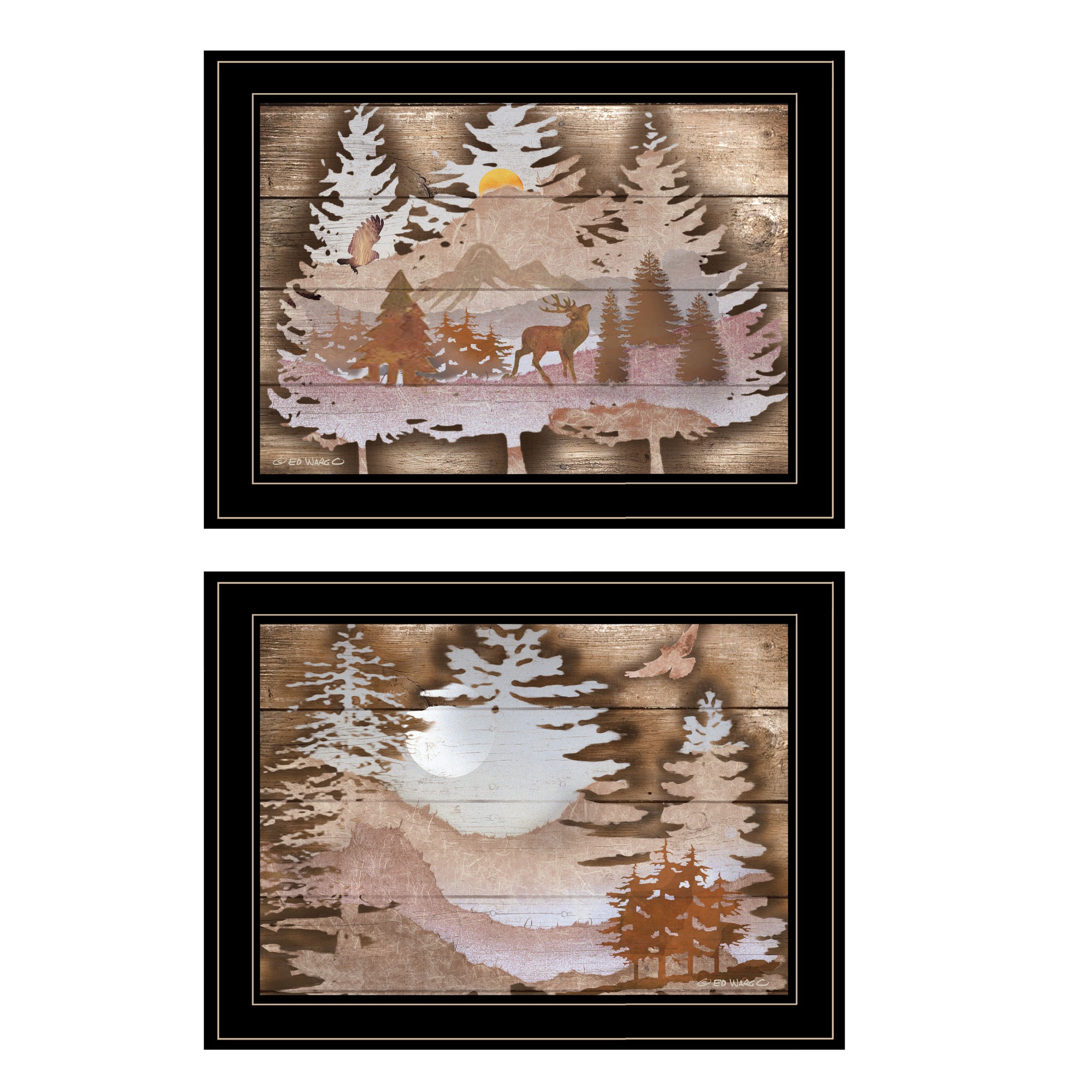 "Great Outdoors" 2-Piece Vignette By Ed Wargo, Ready to Hang Framed Print, Black Frame--1