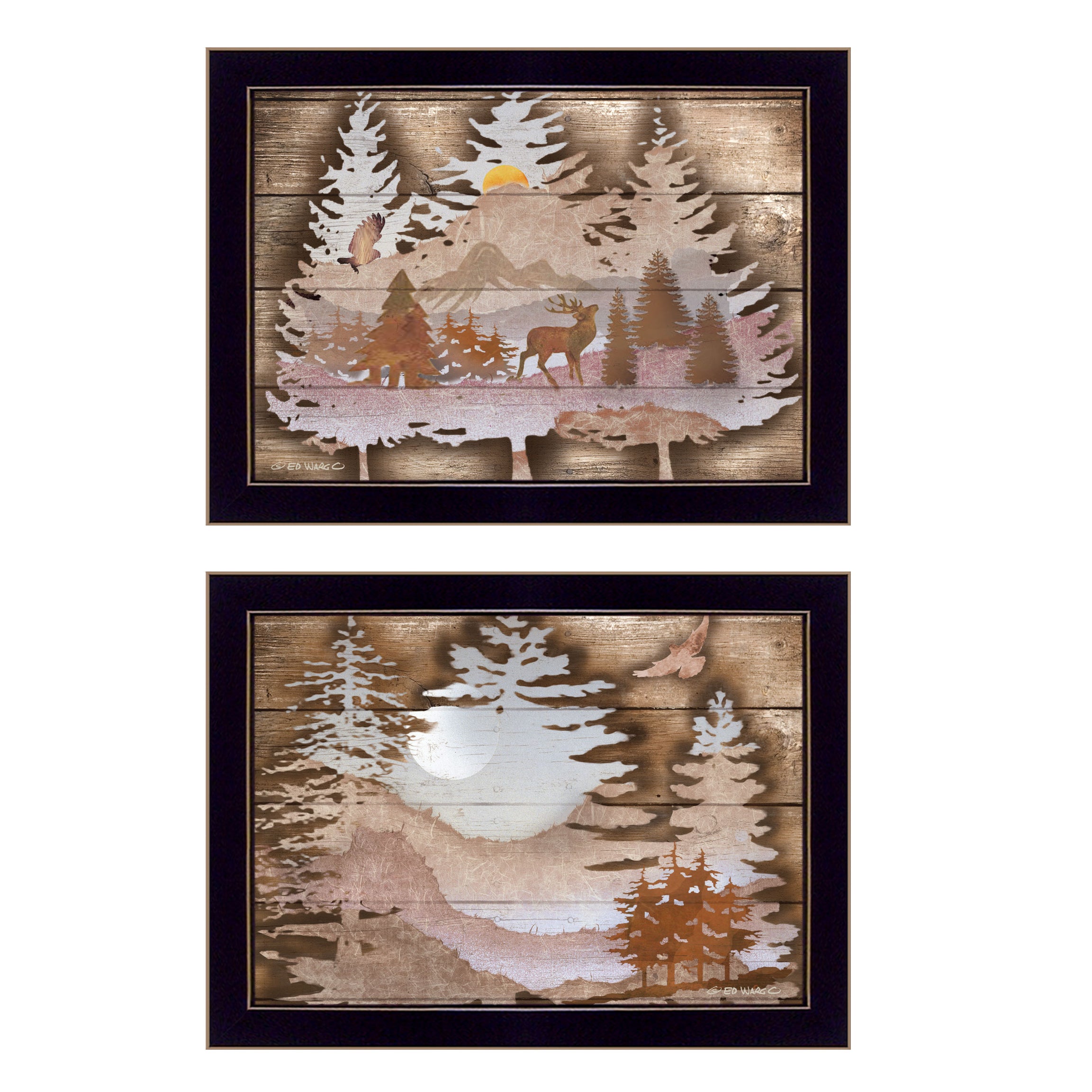 "Great Outdoors" 2-Piece Vignette By Ed Wargo, Ready to Hang Framed Print, Black Frame--1