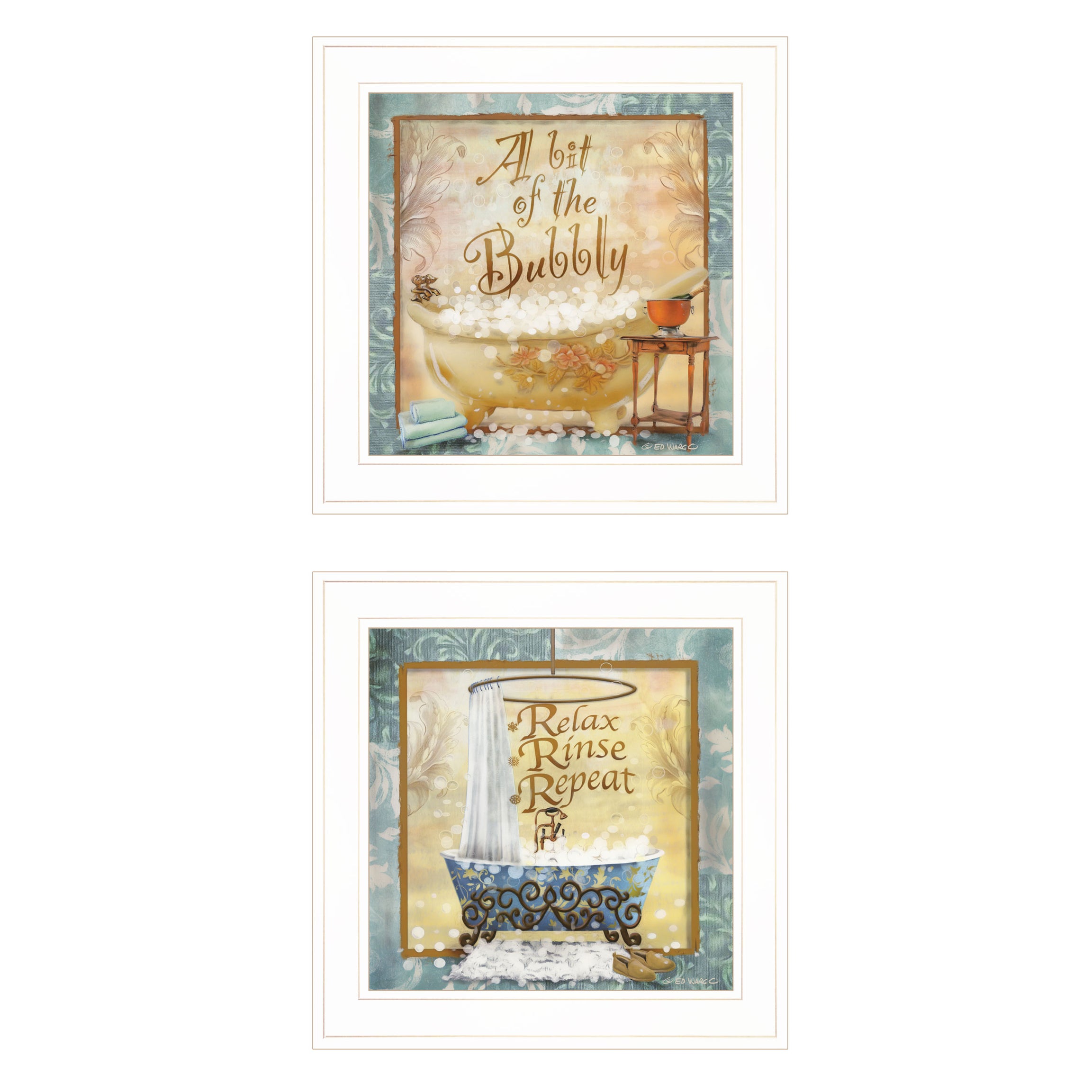 "A Bit of Bubbly" 2-Piece Vignette By Ed Wargo, Ready to Hang Framed Print, White Frame--1