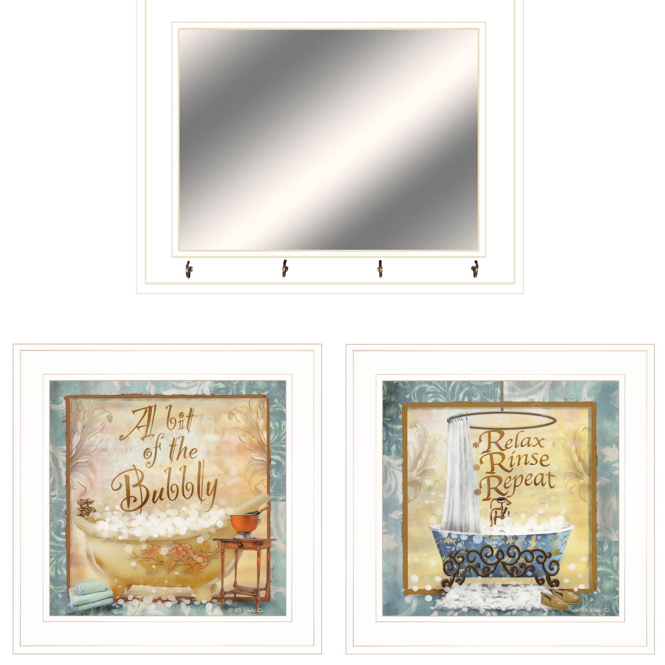 "A Bit of Bubbly" 3-Piece Vignette By Ed Wargo, Ready to Hang Framed Print, White Frame--1