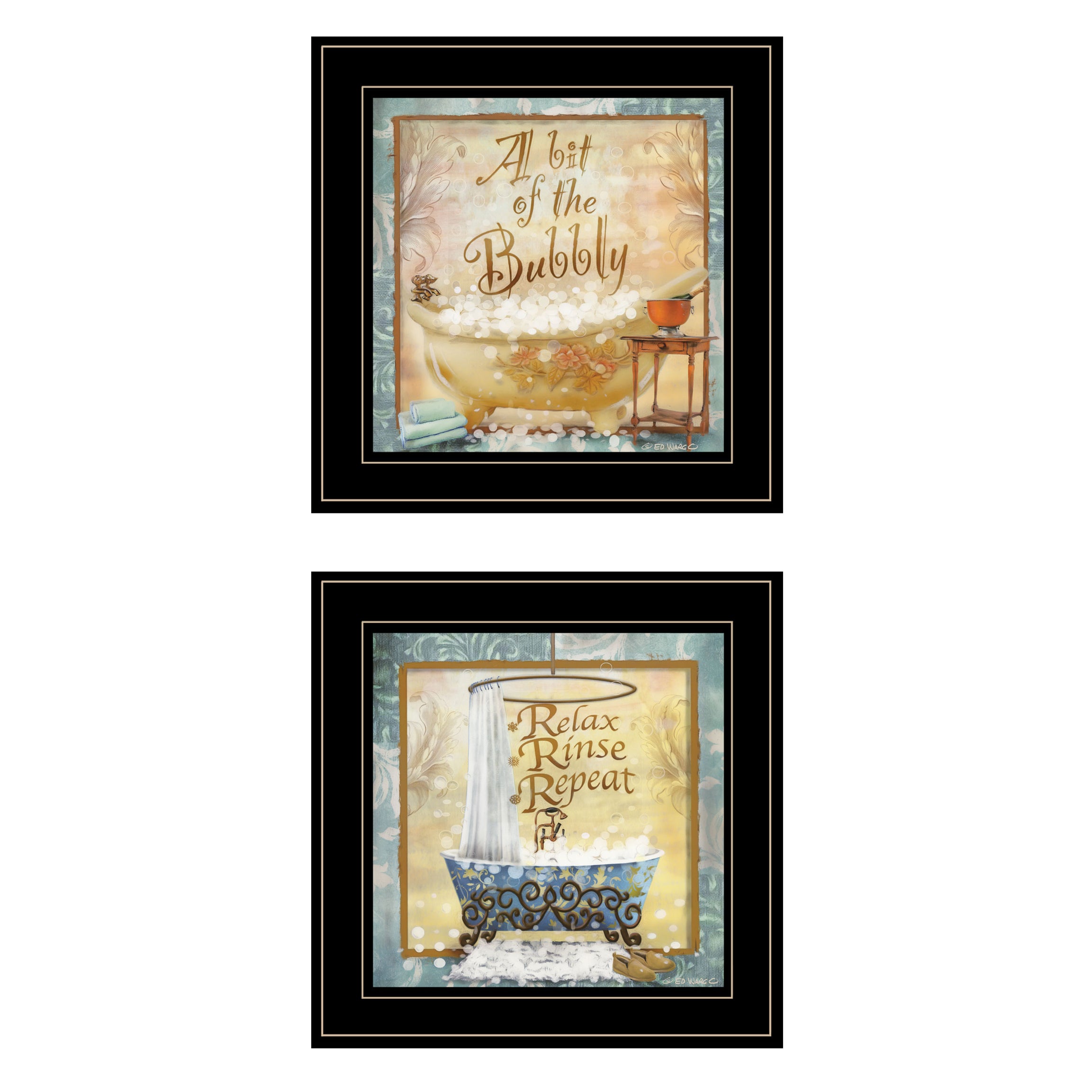 "A Bit of Bubbly" 2-Piece VignetteBy Ed Wargo, Ready to Hang Framed Print, Black Frame--1