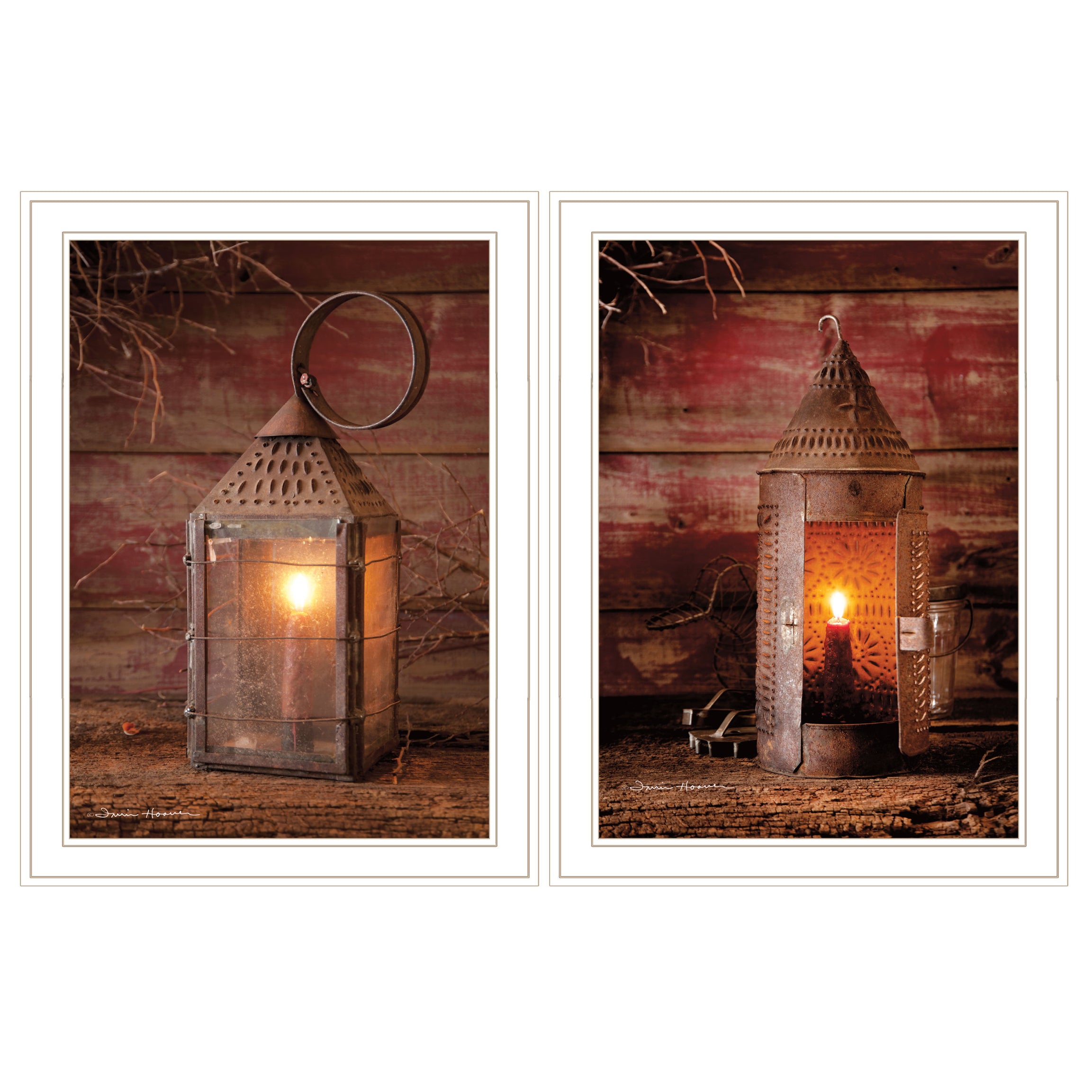 "Innkeeper's Lantern" 2-Piece Vignette By Irvin Hoover, Ready to Hang Framed Print, White Frame--1