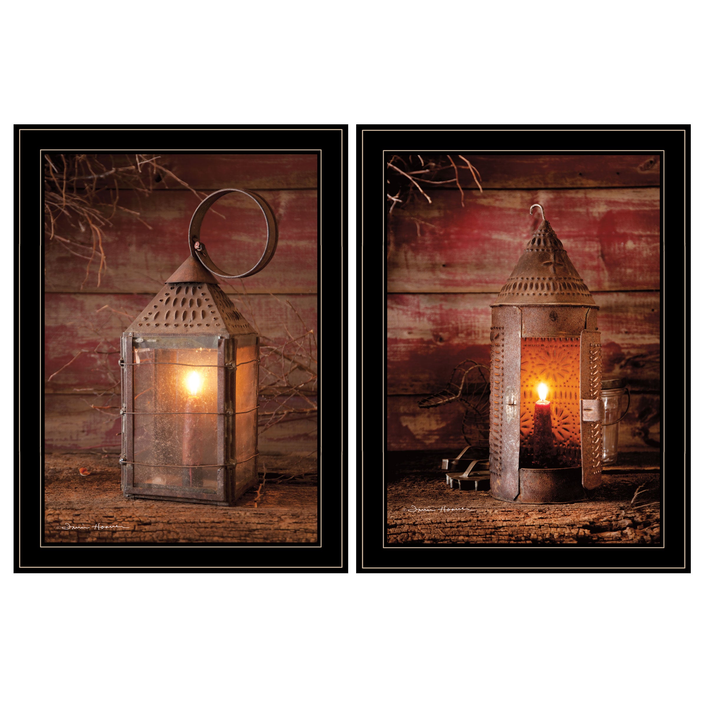 "Innkeeper's Lantern" 2-Piece Vignette By Irvin Hoover, Ready to Hang Framed Print, Black Frame--1