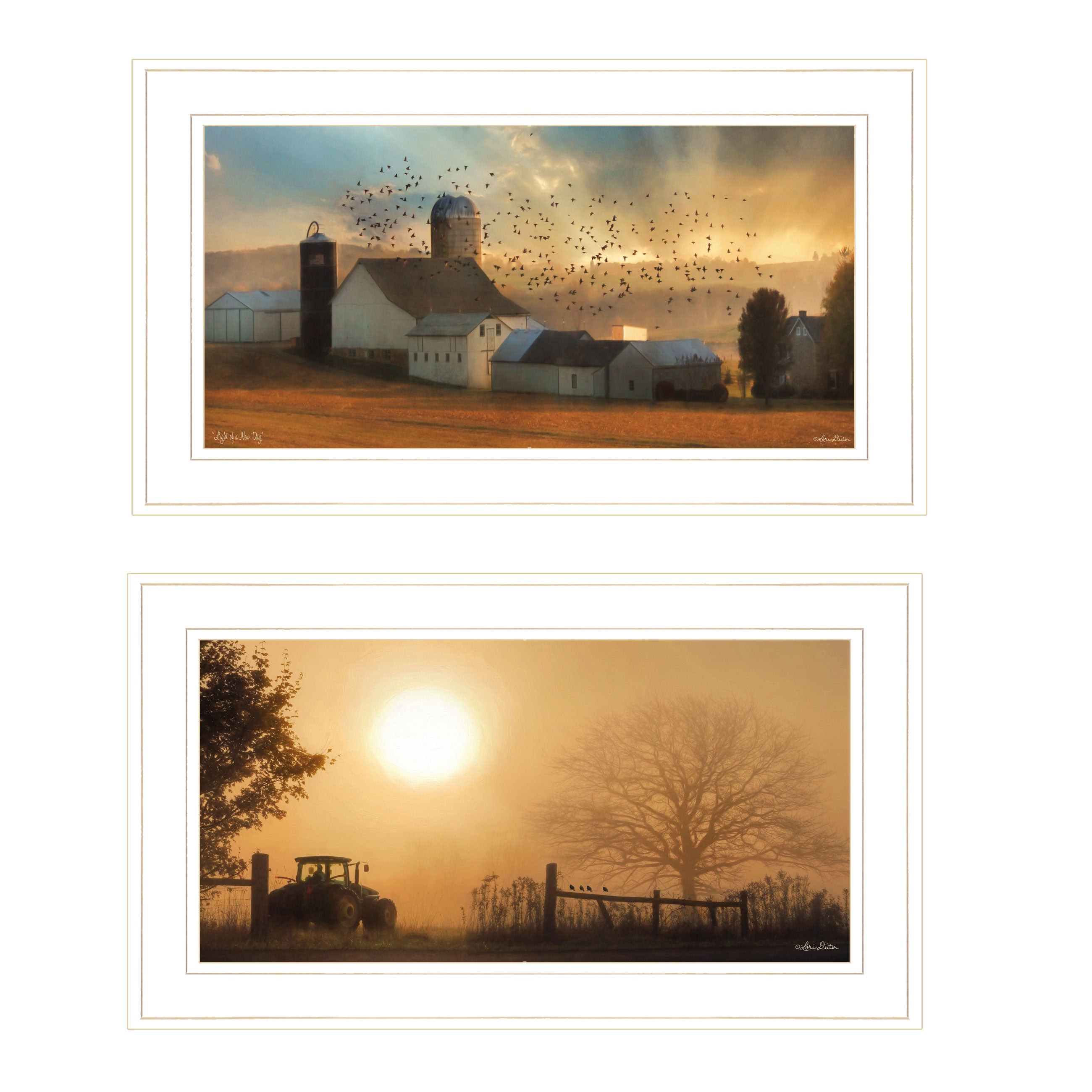 "Light of a New Day Collection" 2-Piece Vignette By Lori Deiter,, Ready to Hang Framed Print, White Frame--1