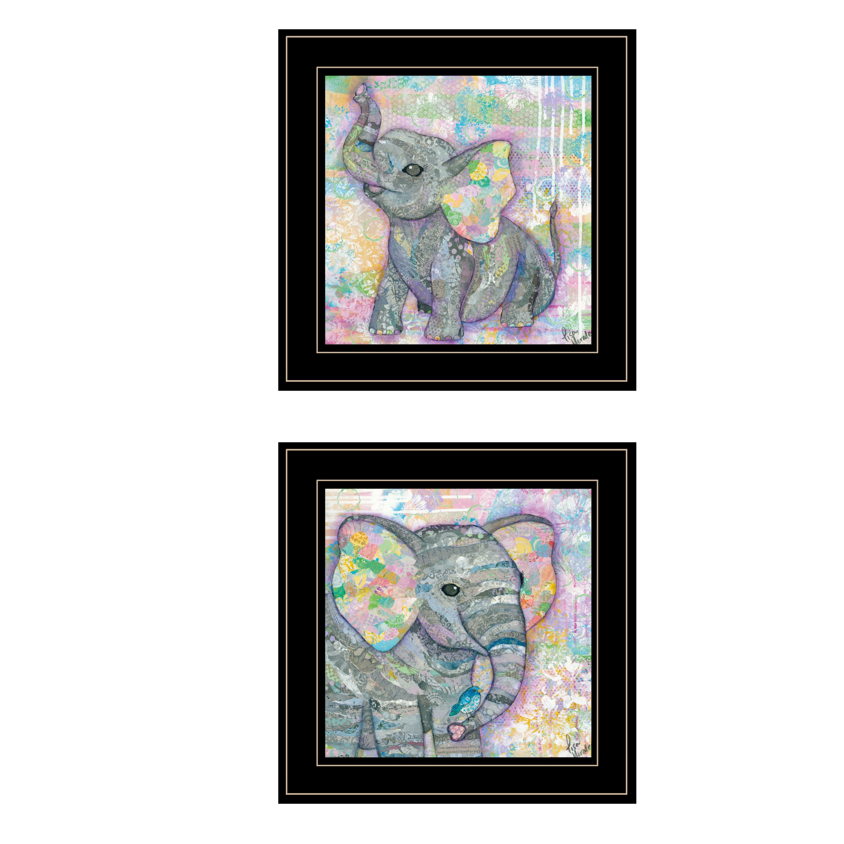 "Elephant I & II" 2-Piece Vignette By Lisa Morales, Ready to Hang Framed Print, Black Frame--1