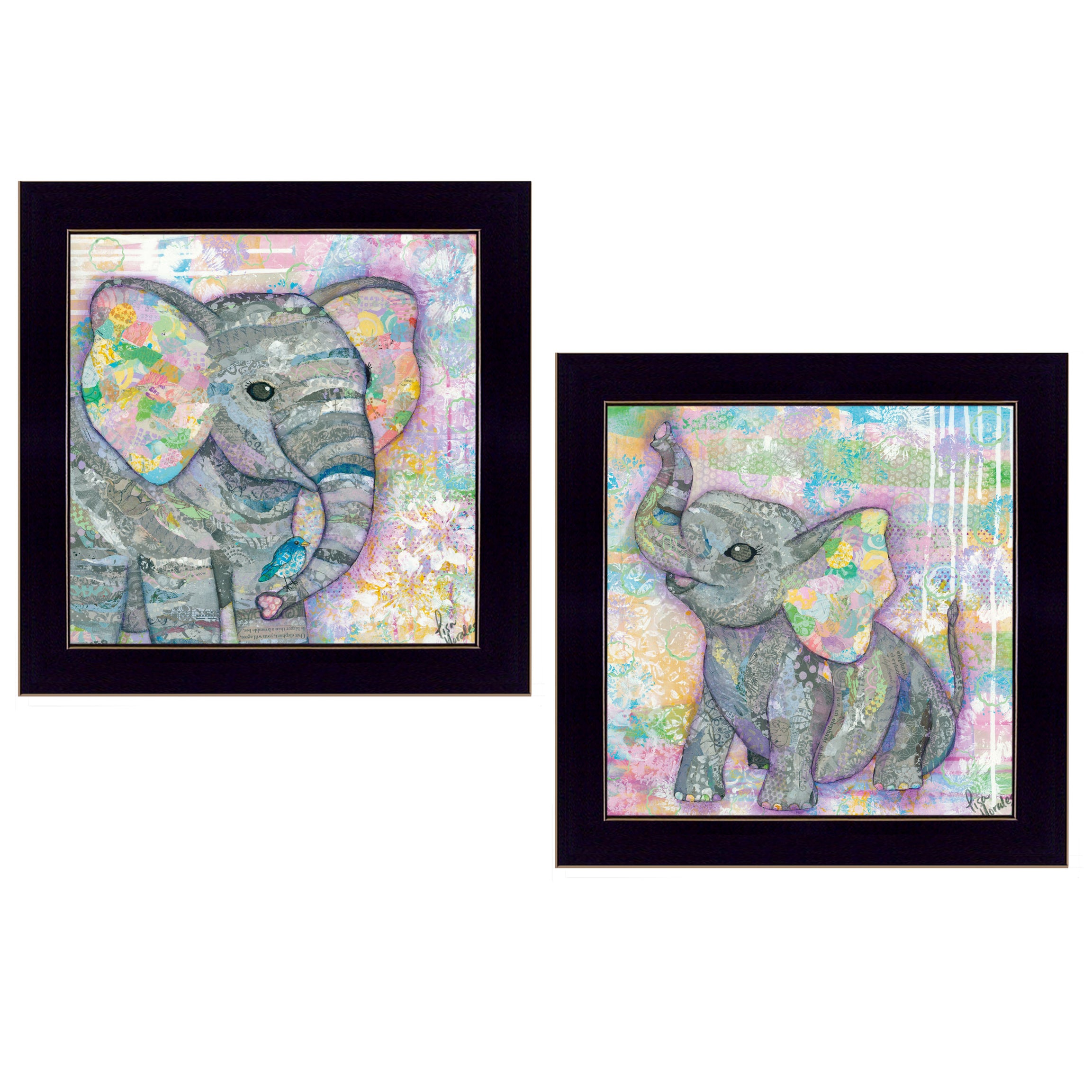 "Elephant I & II" 2-Piece Vignette By Lisa Morales, Ready to Hang Framed Print, Black Frame--1