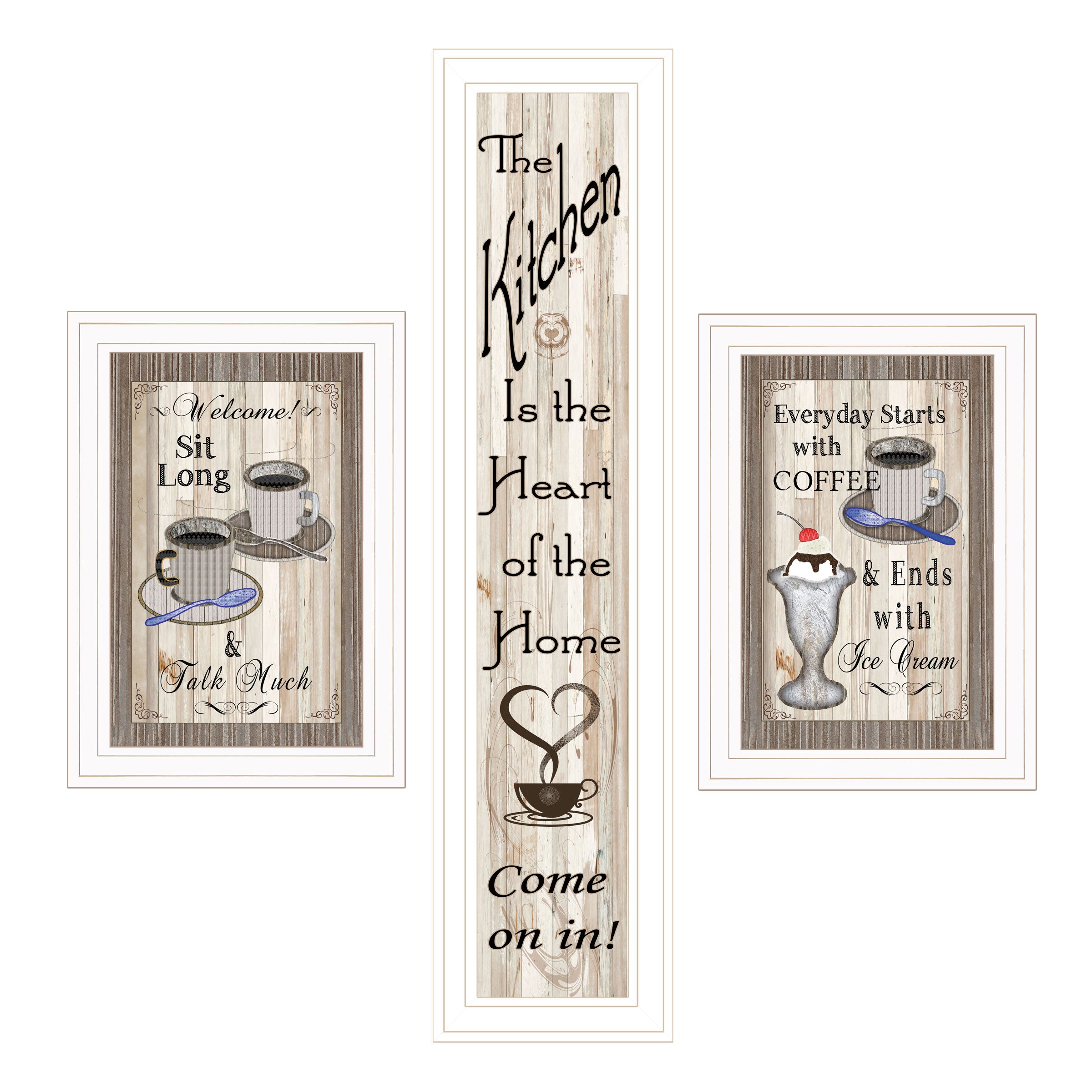 "Come On In" 3-Piece Vignette By TrendyDecor4U, White Frame--1