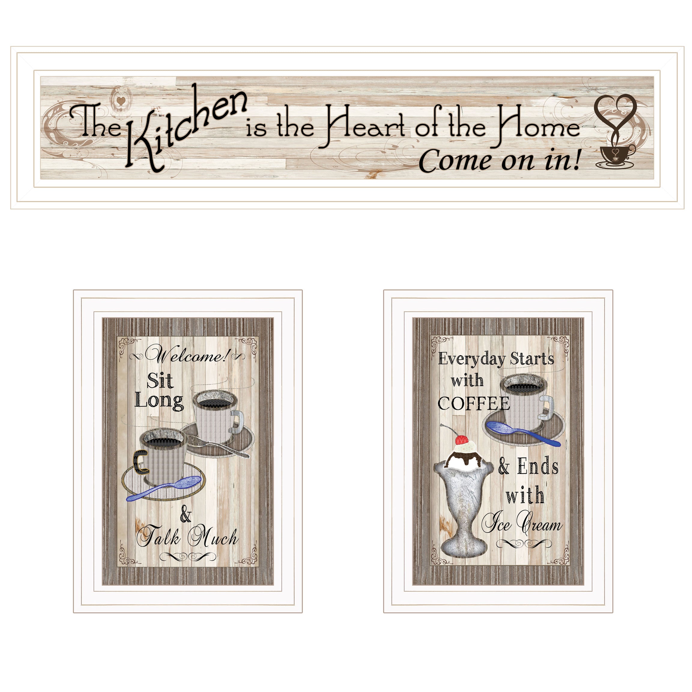 "Kitchen-Come In Vignette" 3-Piece By TrendyDecor4U, White Frame--1