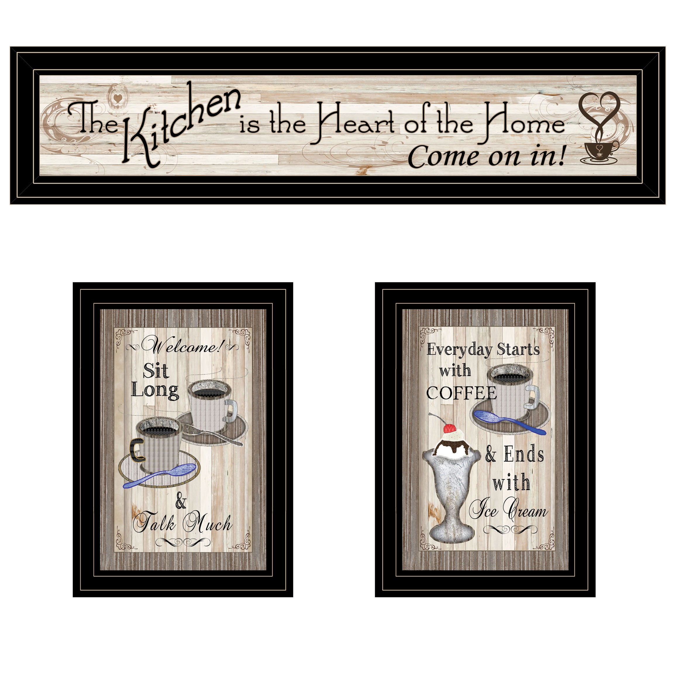 "Kitchen-Come In Vignette" 3-Piece By TrendyDecor4U, Black Frame--1